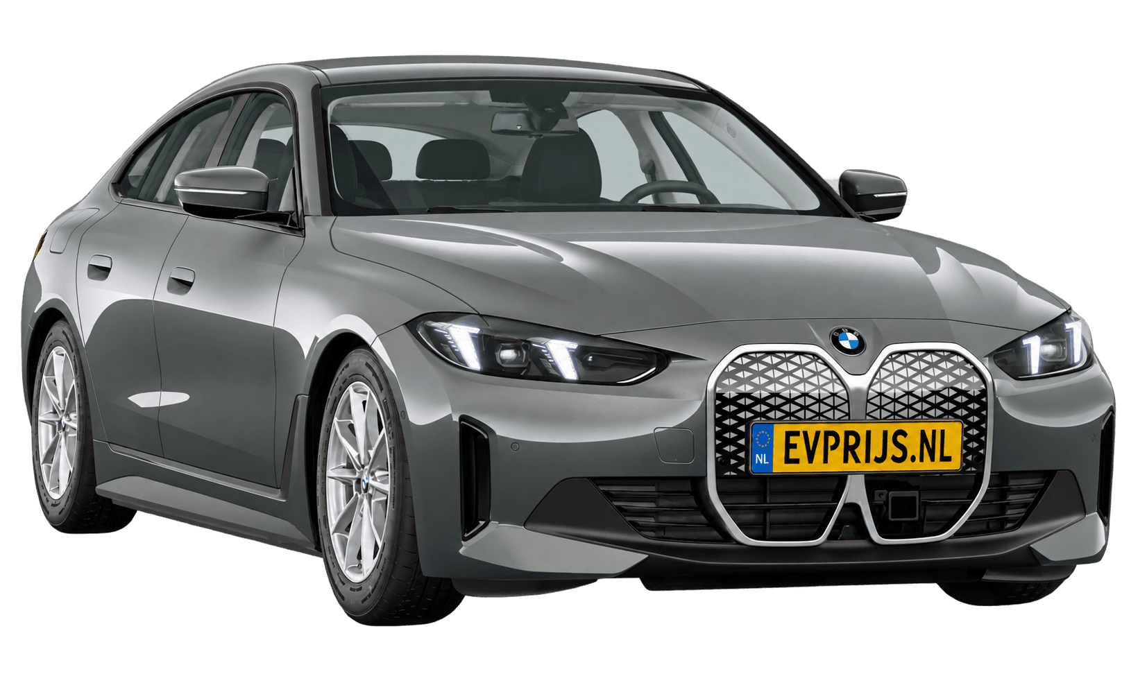 AI-bewerking (Imagegen) van officieel BMW Nederland-configuratorbeeld: i4 Gran Coupé voor-/zijaanzicht in Skyscraper Grey metallic (configuratie BMW i4 eDrive35 Gran Coupé Standaarduitvoering, door de configurator aangepast voor deze lak); uitvoering en velgen kunnen afwijken, beeld 14