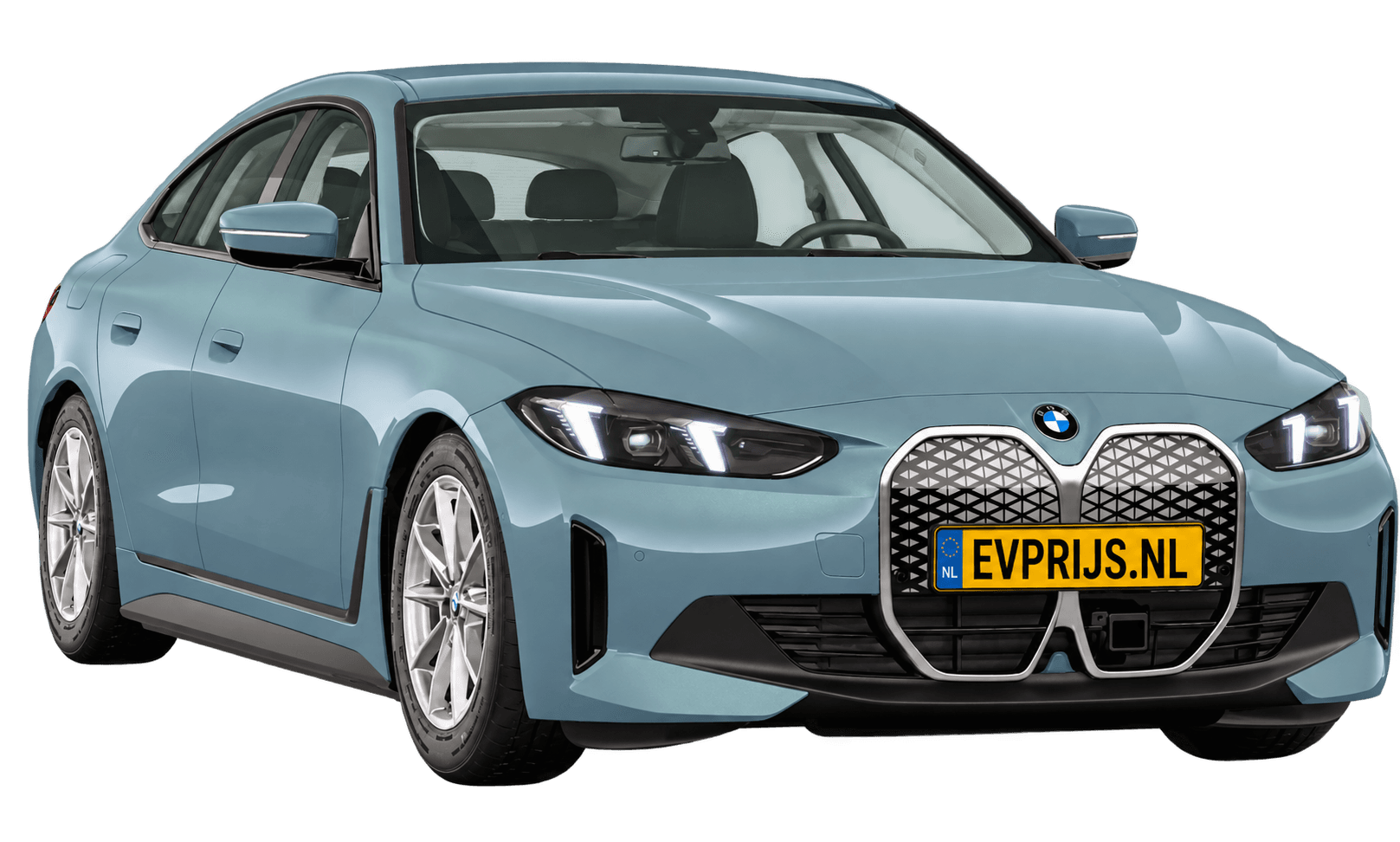 AI-bewerking (Imagegen) van officieel BMW Nederland-configuratorbeeld: i4 Gran Coupé voor-/zijaanzicht in Cape York Green metallic (configuratie BMW i4 eDrive35 Gran Coupé Standaarduitvoering); kleurverzadiging kan afwijken; velgen en details kunnen per uitvoering afwijken, beeld 10