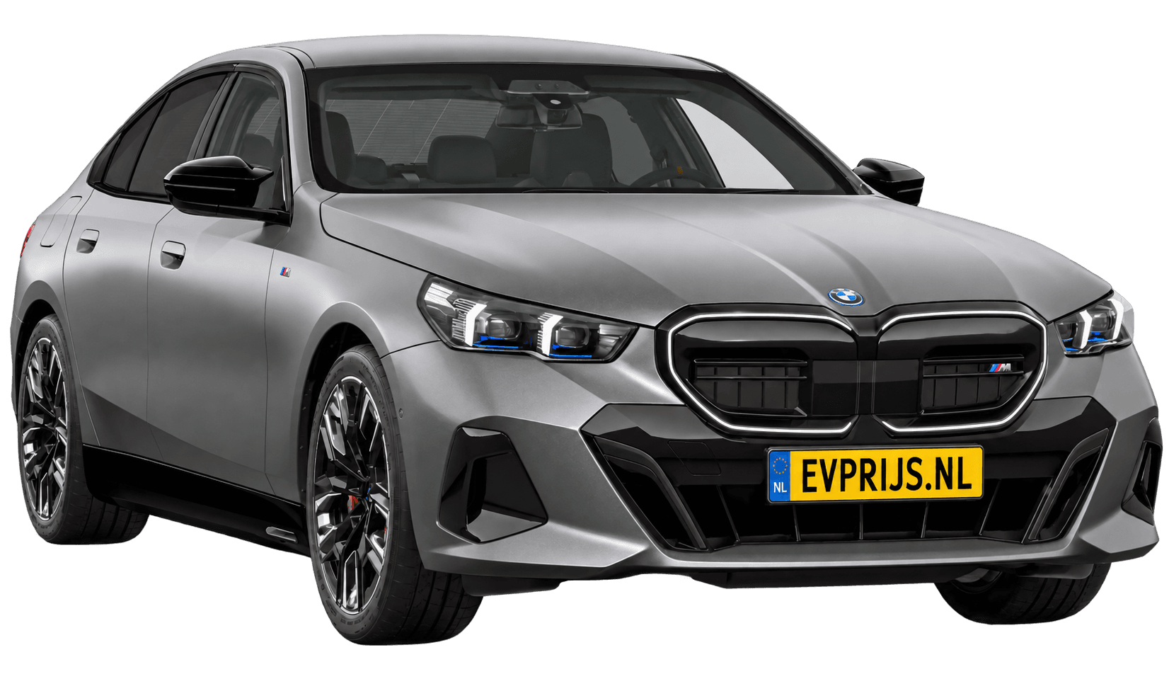 AI-bewerking (Imagegen) van officieel BMW Nederland-configuratorbeeld: i5 Sedan M60 xDrive voor-/zijaanzicht in BMW Individual Frozen Pure Grey metallic (configuratie BMW i5 M60 xDrive Sedan BMW M model(len)); velgen en details kunnen per uitvoering afwijken, beeld 13
