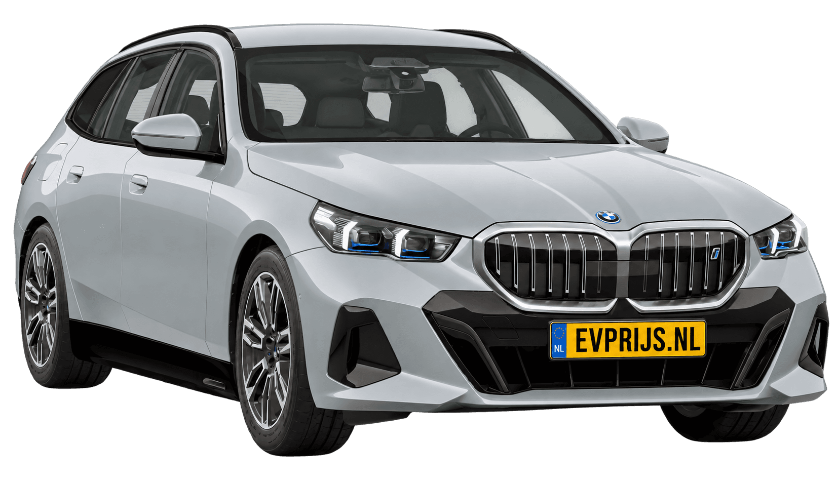 AI-bewerking (Imagegen) van officieel BMW Nederland-configuratorbeeld: i5 Touring M Sport Edition voor-/zijaanzicht in Brooklyn Grau (configuratie BMW i5 eDrive40 Touring M Sport Edition); velgen en details kunnen per uitvoering afwijken, beeld 10