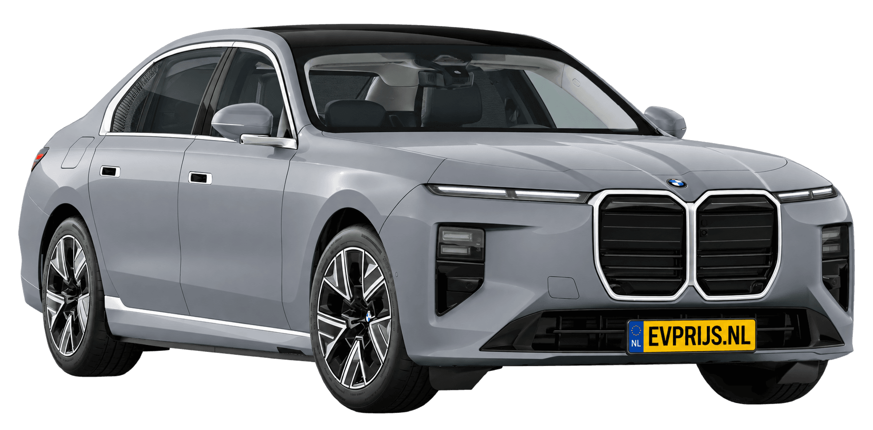 AI-bewerking (Imagegen) van officieel BMW Nederland-configuratorbeeld: i7 voor-/zijaanzicht in Brooklyn Grau (configuratie BMW i7 50 xDrive Sedan Standaarduitvoering); velgen en details kunnen per uitvoering afwijken, beeld 7