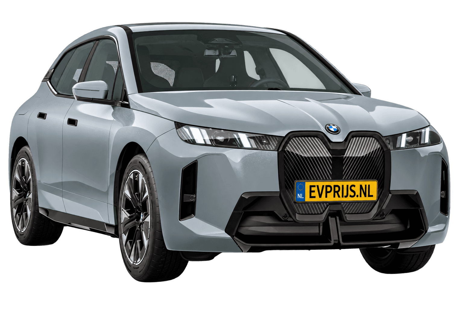 AI-bewerking (Imagegen) van officieel BMW Nederland-configuratorbeeld: iX voor-/zijaanzicht in Storm Bay metallic (configuratie BMW iX xDrive45 Standaarduitvoering); velgen en details kunnen per uitvoering afwijken, beeld 11