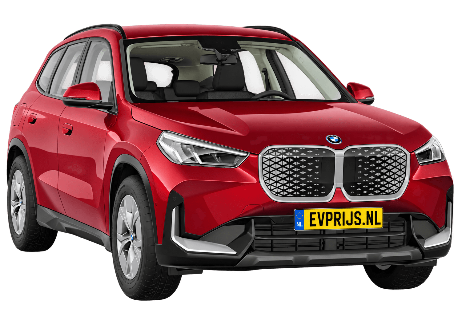 AI-bewerking (Imagegen) van officieel BMW Nederland-configuratorbeeld: iX1 voor-/zijaanzicht in Fire Rot metallic (configuratie BMW iX1 eDrive20 Standaarduitvoering); kleurverzadiging kan afwijken; velgen en details kunnen per uitvoering afwijken, beeld 10