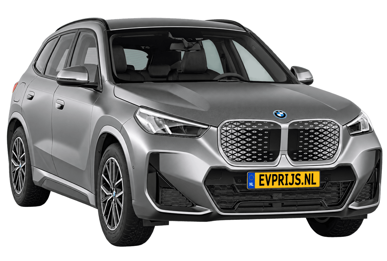 AI-bewerking (Imagegen) van officieel BMW Nederland-configuratorbeeld: iX1 M Sport Edition voor-/zijaanzicht in BMW Individual Frozen Pure Grey metallic (configuratie BMW iX1 eDrive20 M Sport Edition); velgen en details kunnen per uitvoering afwijken, beeld 9