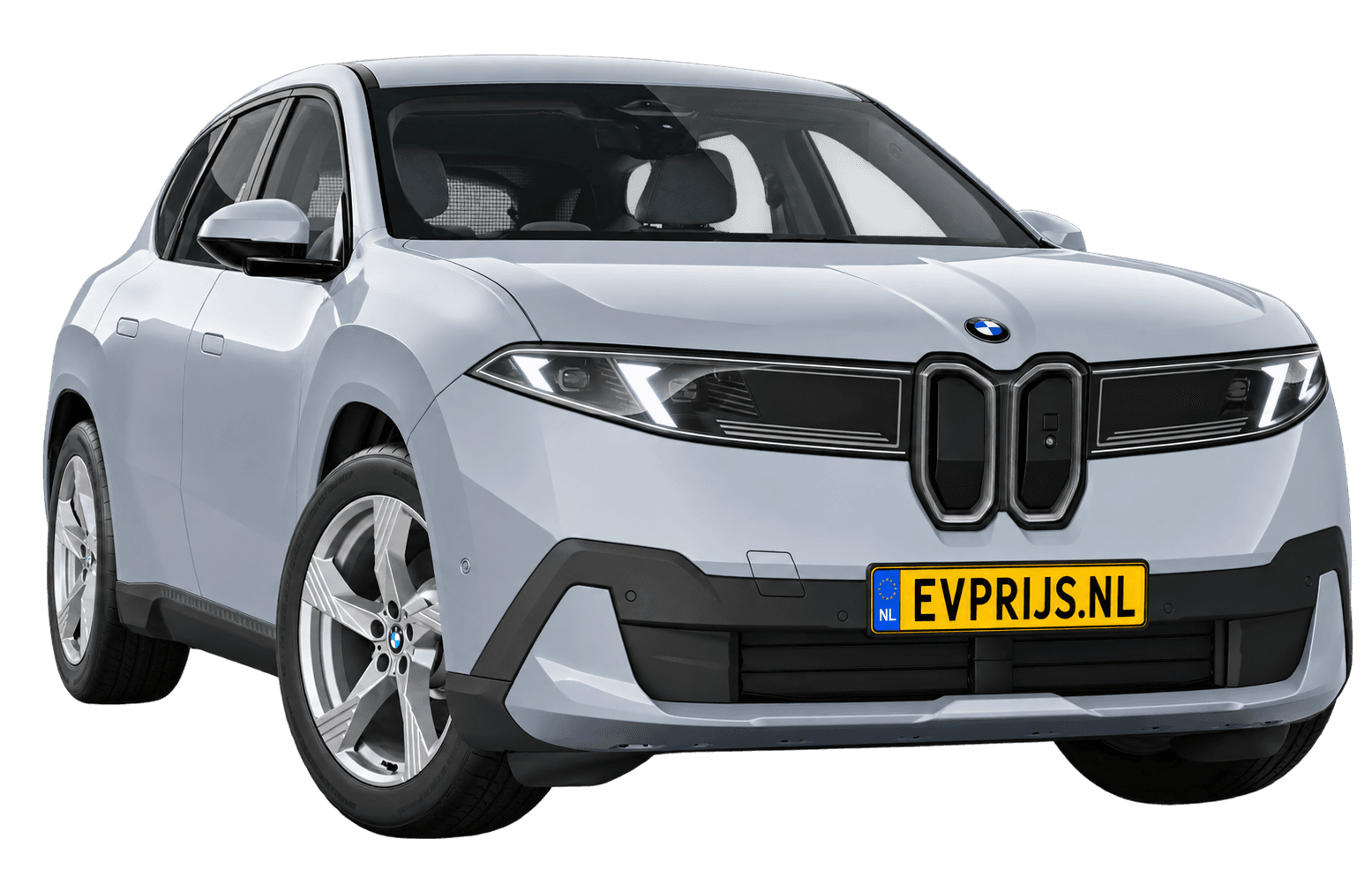 AI-bewerking (Imagegen) van officieel BMW Nederland-configuratorbeeld: iX3 voor-/zijaanzicht in Brooklyn Grau (configuratie BMW iX3 40 Standaarduitvoering); uitvoering en velgen kunnen afwijken, beeld 7