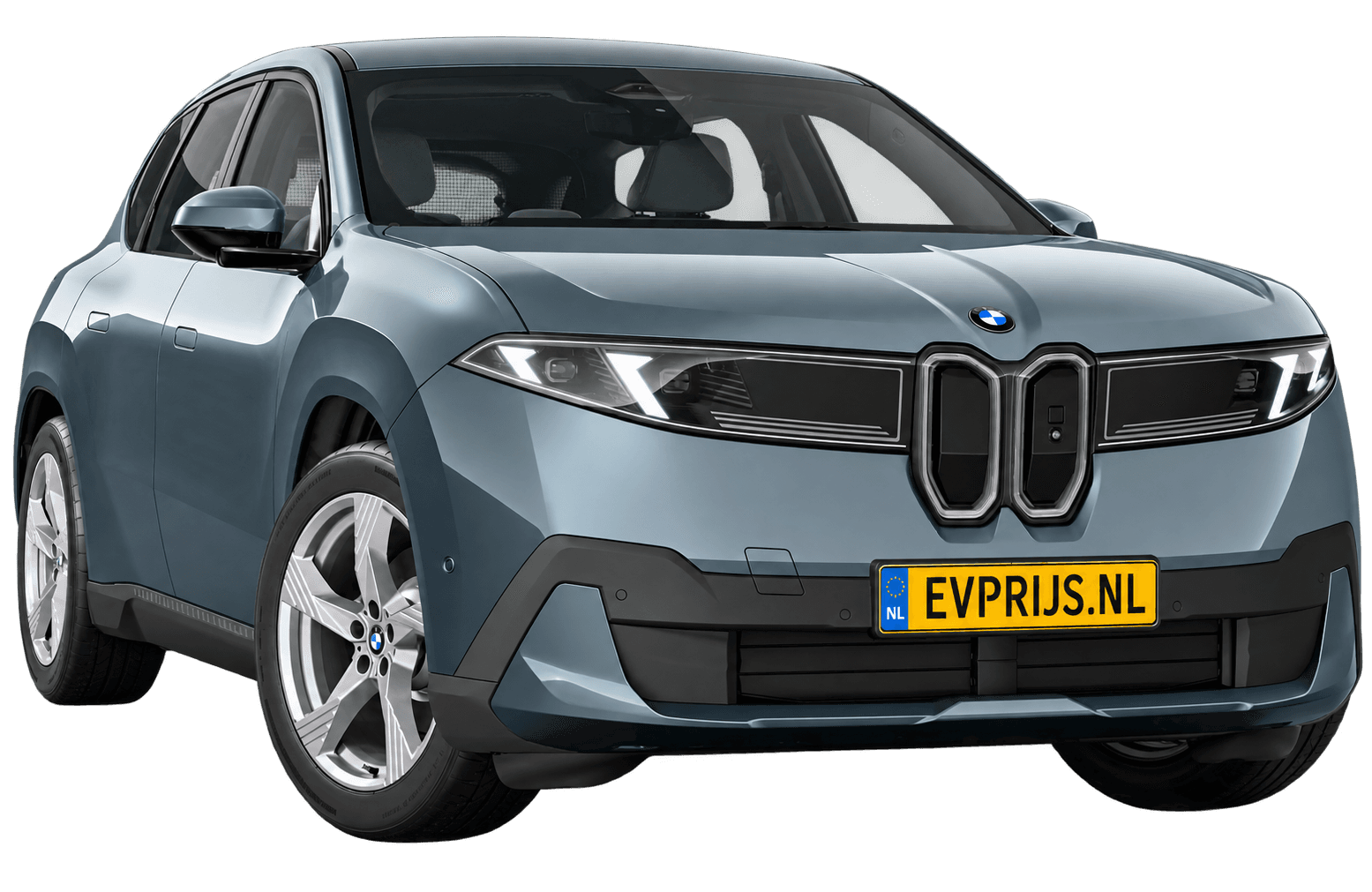AI-bewerking (Imagegen) van officieel BMW Nederland-configuratorbeeld: iX3 voor-/zijaanzicht in Eucalyptus Green (configuratie BMW iX3 40 Standaarduitvoering); uitvoering en velgen kunnen afwijken, beeld 8