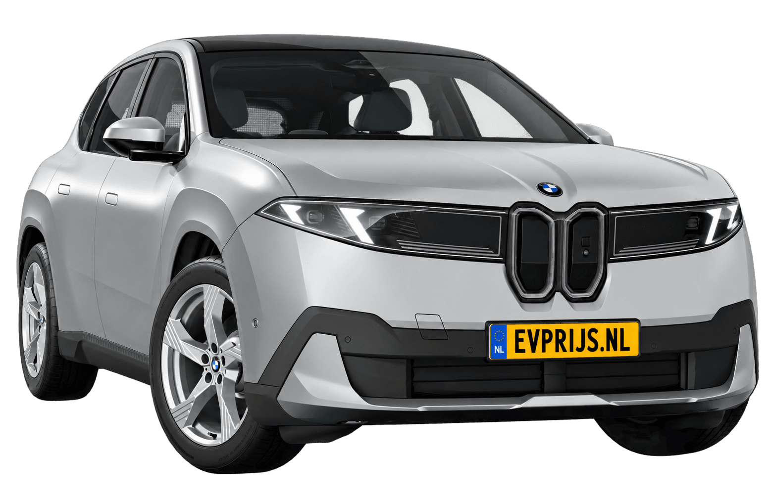 AI-bewerking (Imagegen) van officieel BMW Nederland-configuratorbeeld: iX3 voor-/zijaanzicht in Frozen Space Silver metallic (configuratie BMW iX3 40 Standaarduitvoering, door de configurator aangepast voor deze lak); uitvoering en velgen kunnen afwijken, beeld 10