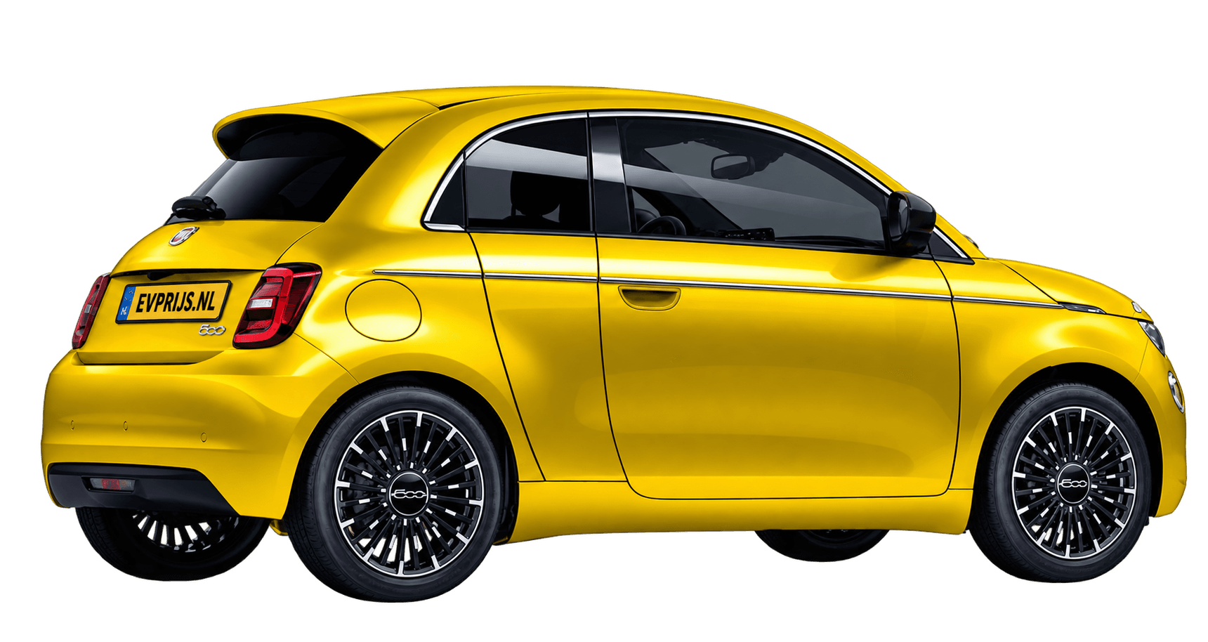 AI-bewerking (Imagegen) van officiële Fiat-configuratorrender: 500e 3+1 achter-/zijaanzicht in Sun of Italy (configuratorrender 42 kWh Electric 3+1 La Prima, achter-/zijaanzicht); velgen en details kunnen per uitvoering afwijken, beeld 2