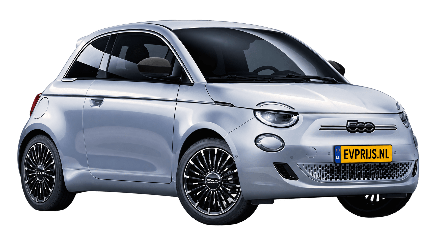 AI-bewerking (Imagegen) van officiële Fiat-configuratorrender: 500e voor-/zijaanzicht in Celestial Blue (configuratorrender 42 kWh Electric La Prima Hatchback, voor-/zijaanzicht); velgen en details kunnen per uitvoering afwijken, beeld 6