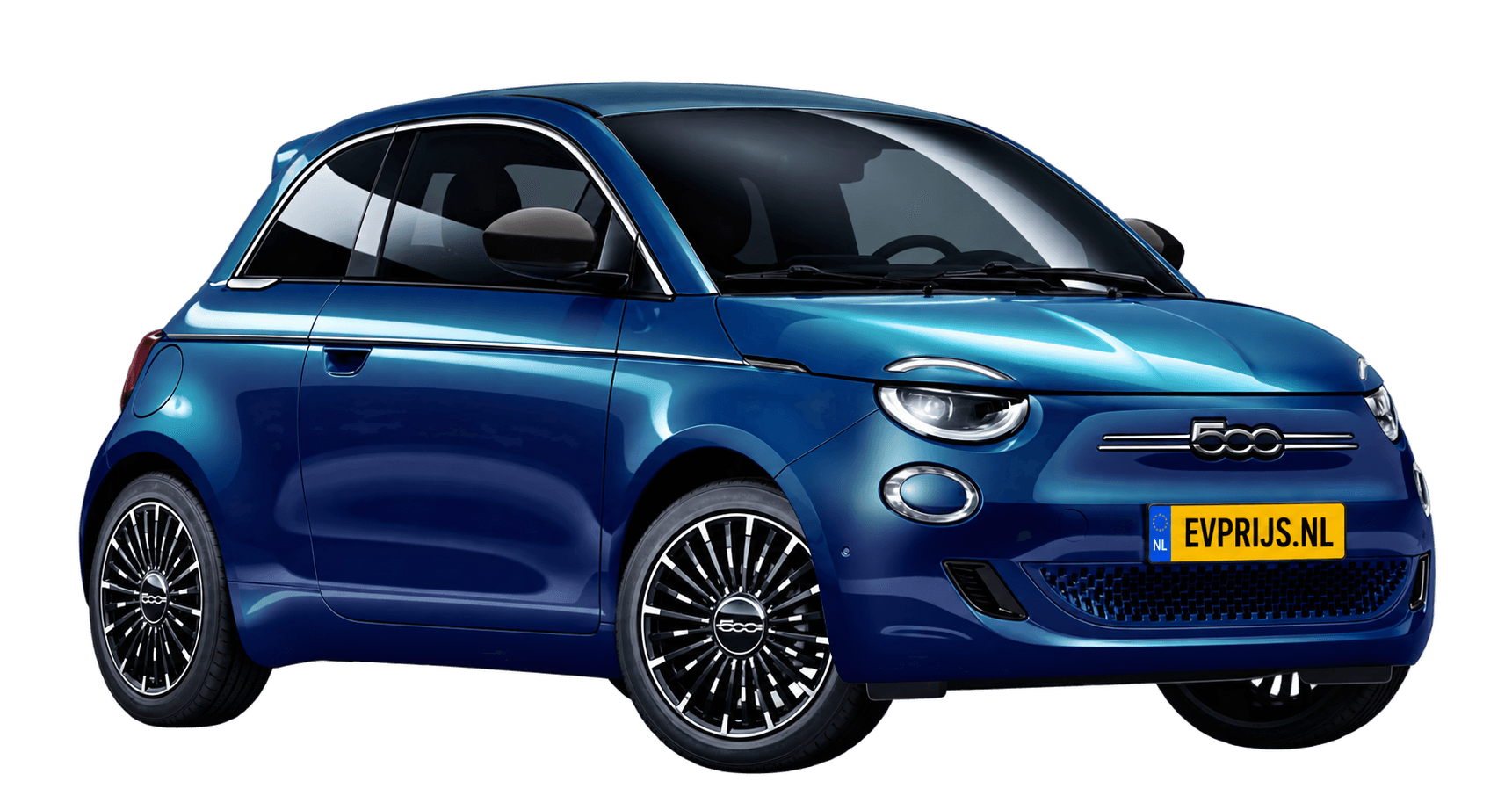 AI-bewerking (Imagegen) van officiële Fiat-configuratorrender: 500e voor-/zijaanzicht in Ocean Green (configuratorrender 42 kWh Electric La Prima Hatchback, voor-/zijaanzicht); velgen en details kunnen per uitvoering afwijken, beeld 7