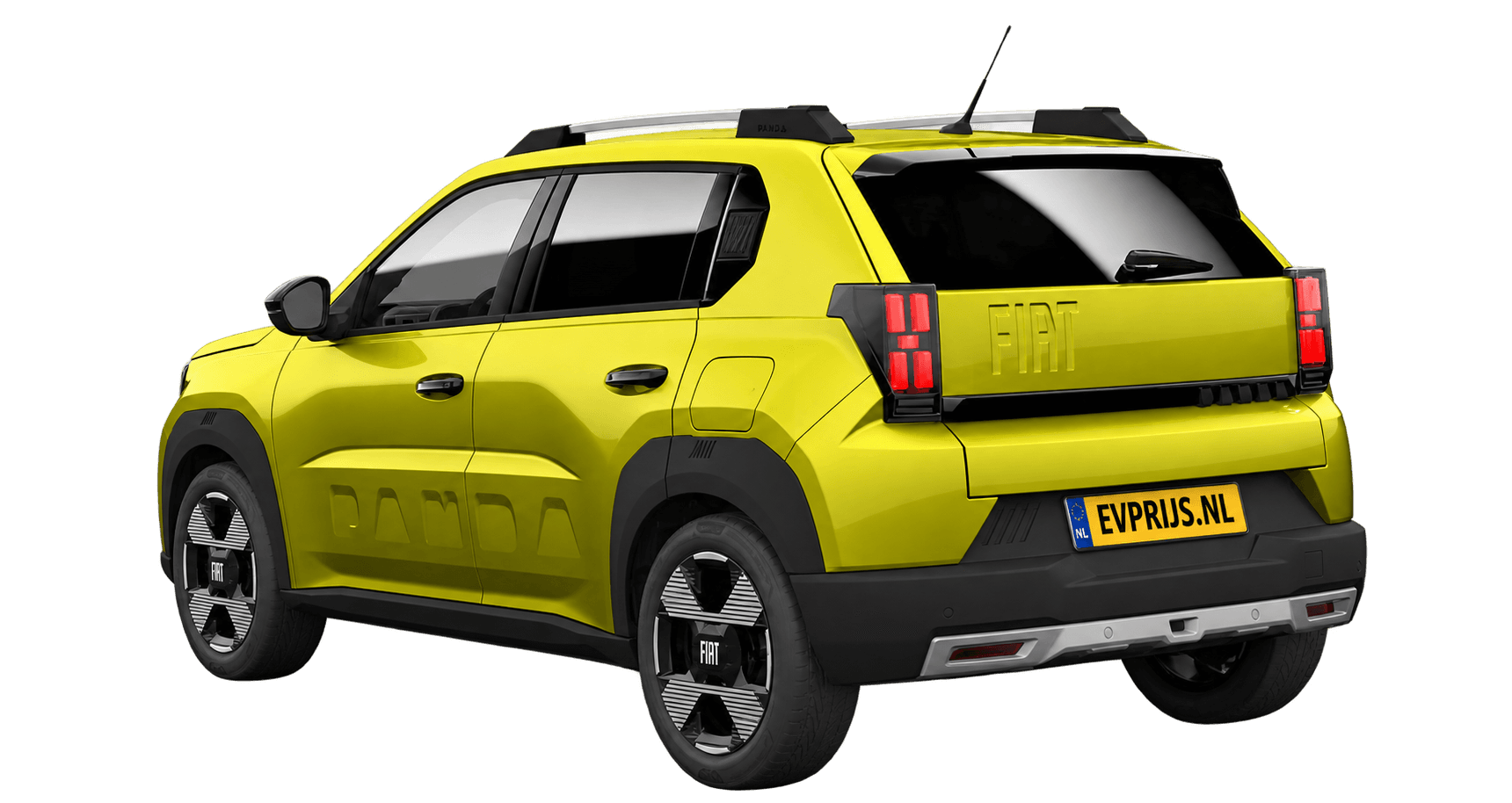 AI-bewerking (Imagegen) van officiële Fiat-configuratorrender: Grande Panda Electric achter-/zijaanzicht in Limone Yellow (configuratorrender Grande Panda Electric La Prima, achter-/zijaanzicht); velgen en details kunnen per uitvoering afwijken, beeld 2