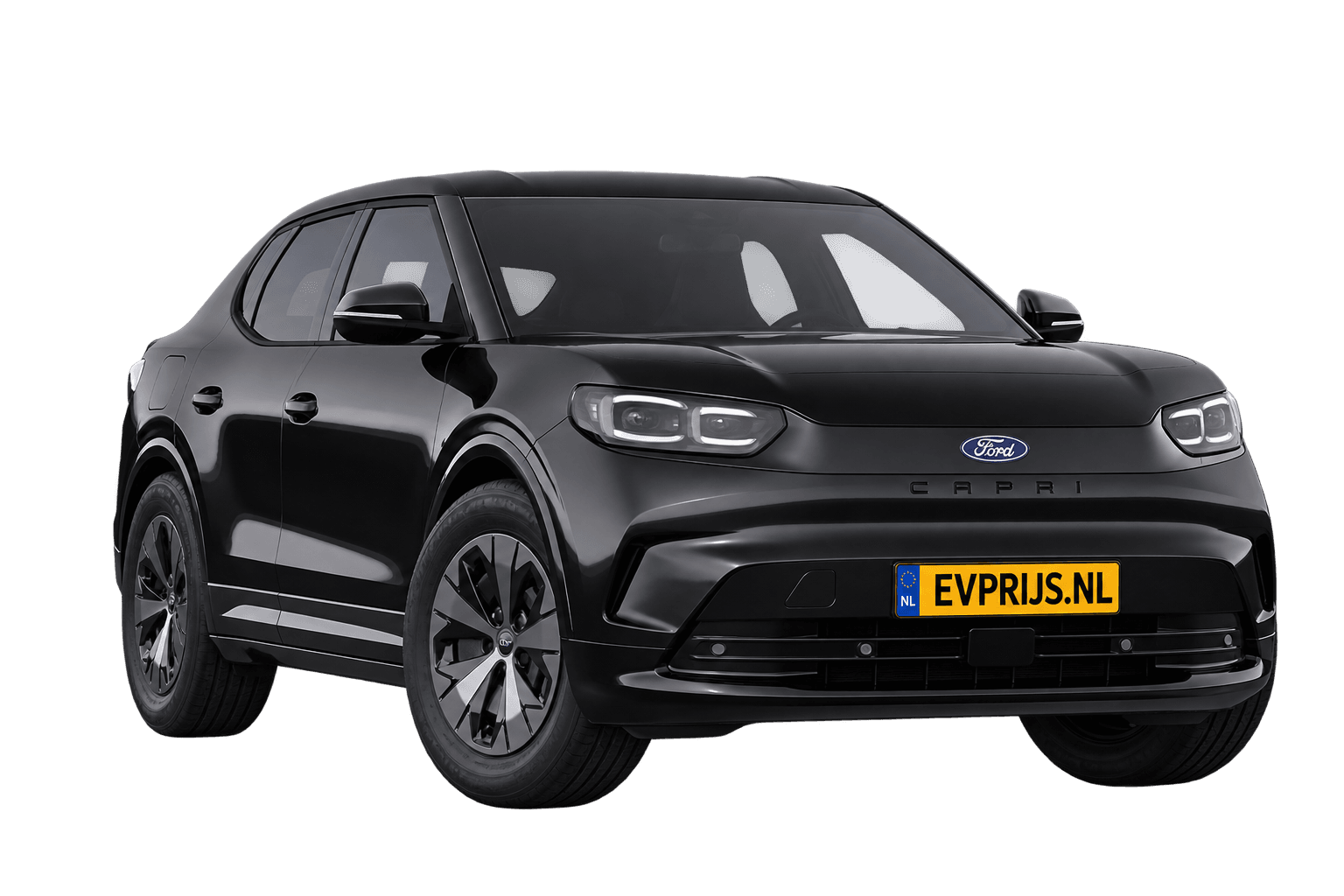 AI-bewerking (Imagegen) van officiële Ford-configuratorrender: Capri voor-/zijaanzicht in Magnetic Grey (configuratorrender Style Standard Range RWD (58 kWh)); uitvoering en velgen kunnen afwijken, beeld 6
