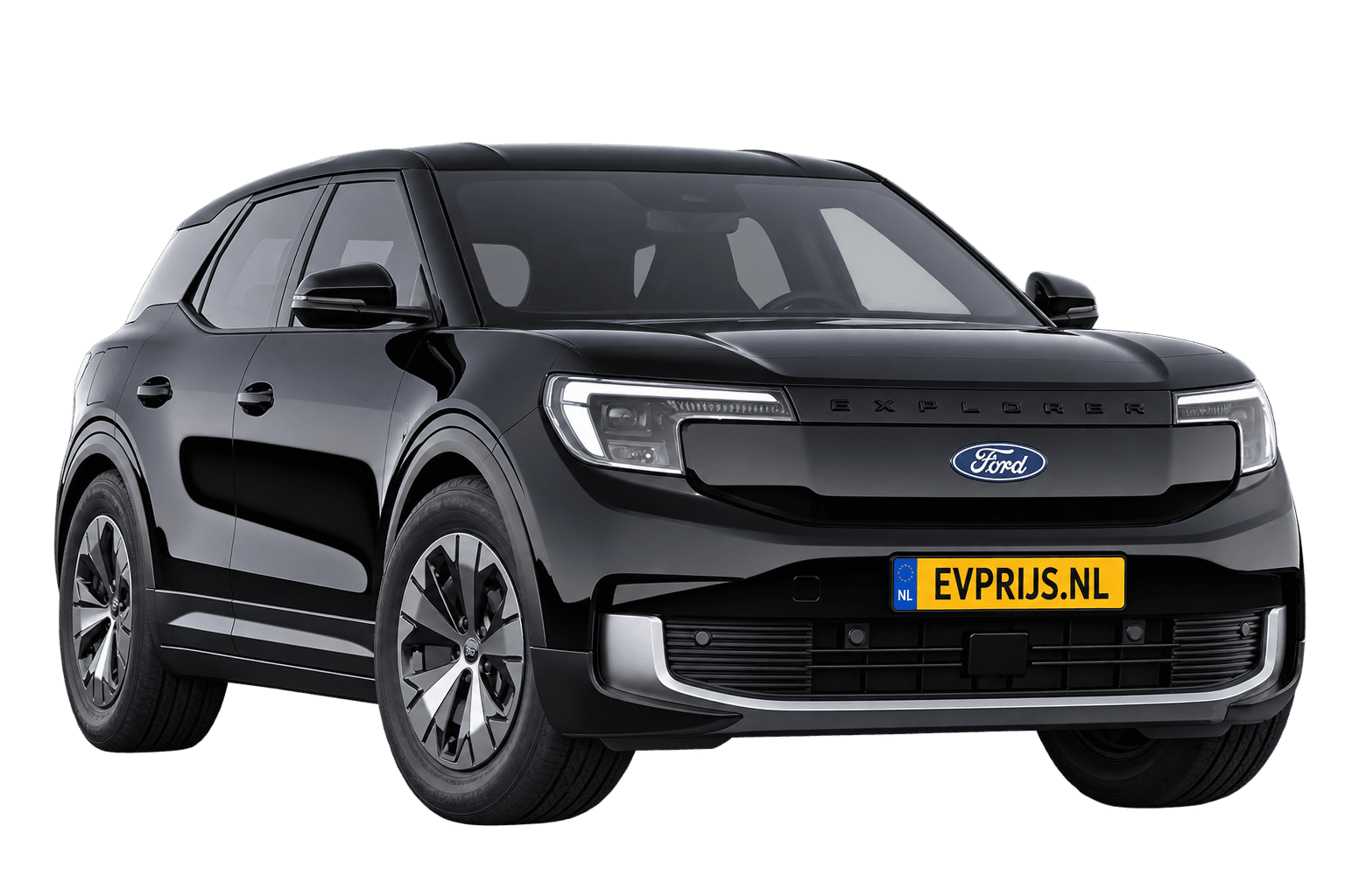AI-bewerking (Imagegen) van officiële Ford-configuratorrender: Explorer voor-/zijaanzicht in Agate Black (configuratorrender Style Standard Range RWD (58 kWh)); uitvoering en velgen kunnen afwijken, beeld 6