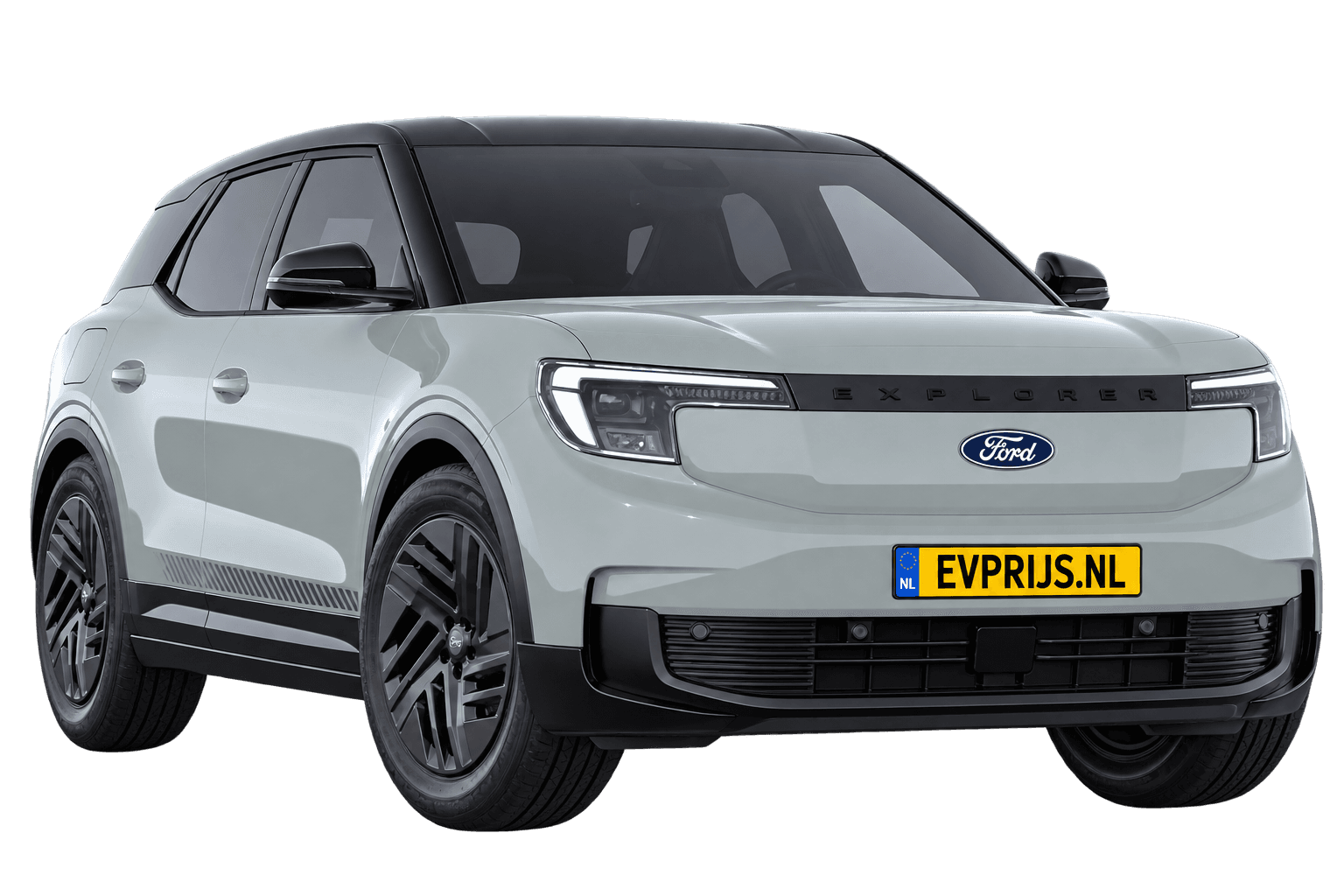 AI-bewerking (Imagegen) van officiële Ford-configuratorrender: Explorer voor-/zijaanzicht in Cactus Grey (configuratorrender Collection Extended Range RWD (79 kWh)); uitvoering en velgen kunnen afwijken, beeld 5