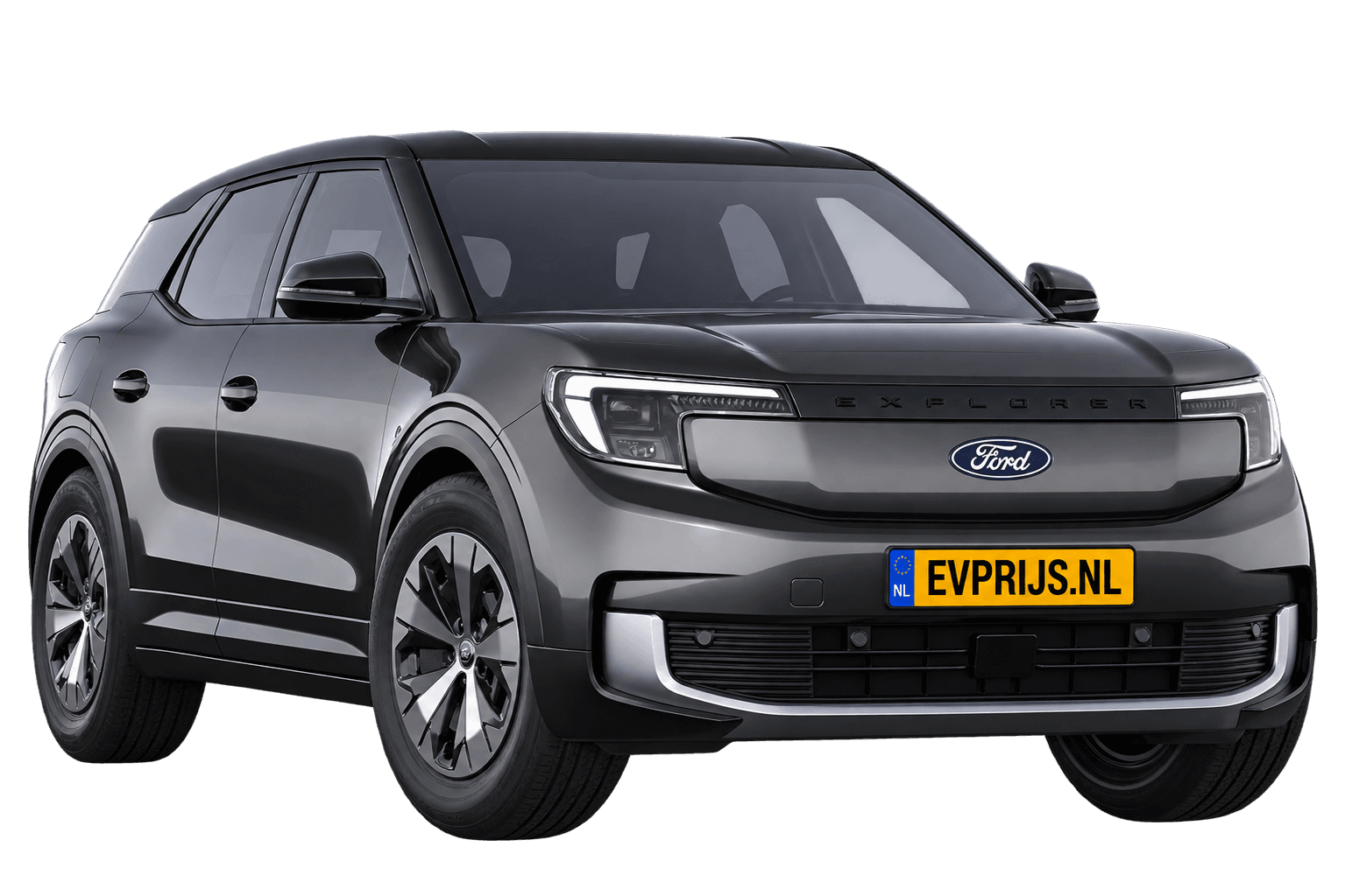 AI-bewerking (Imagegen) van officiële Ford-configuratorrender: Explorer voor-/zijaanzicht in Magnetic Grey (configuratorrender Style Standard Range RWD (58 kWh)); uitvoering en velgen kunnen afwijken, beeld 7