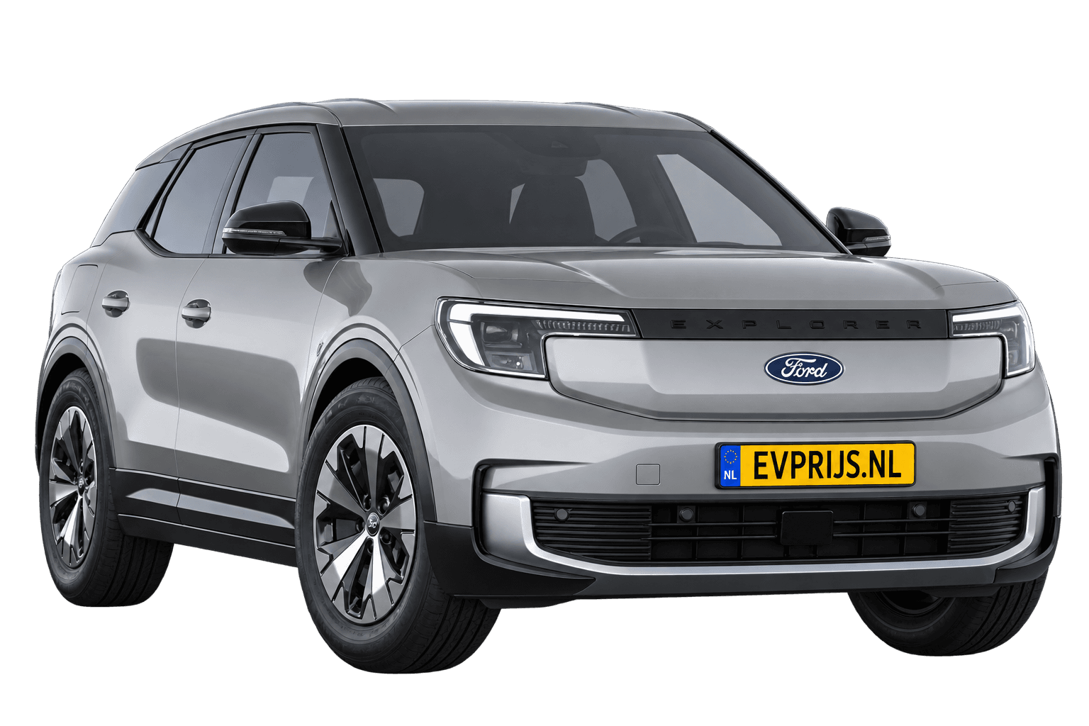 AI-bewerking (Imagegen) van officiële Ford-configuratorrender: Explorer voor-/zijaanzicht in Solar Silver (configuratorrender Style Standard Range RWD (58 kWh)); uitvoering en velgen kunnen afwijken, beeld 8