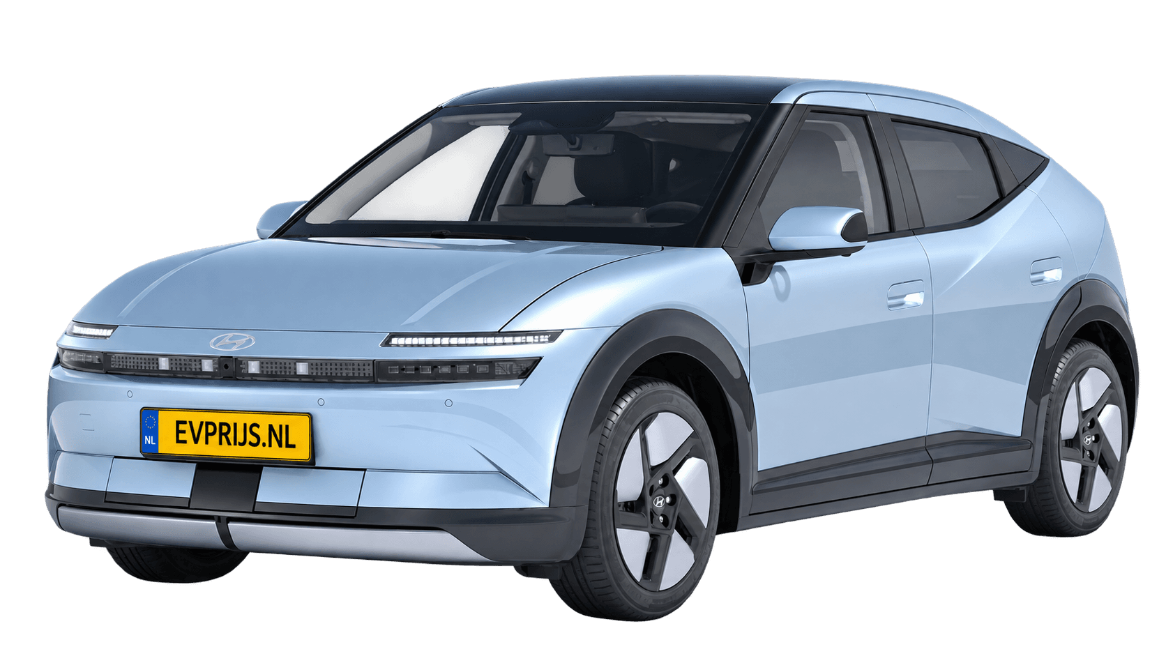 AI-bewerking van Nederlandse fabrikantfoto: Prime in Ice Blue met zwart dak, voor-/zijaanzicht; velgen en details kunnen per uitvoering afwijken. , beeld 1
