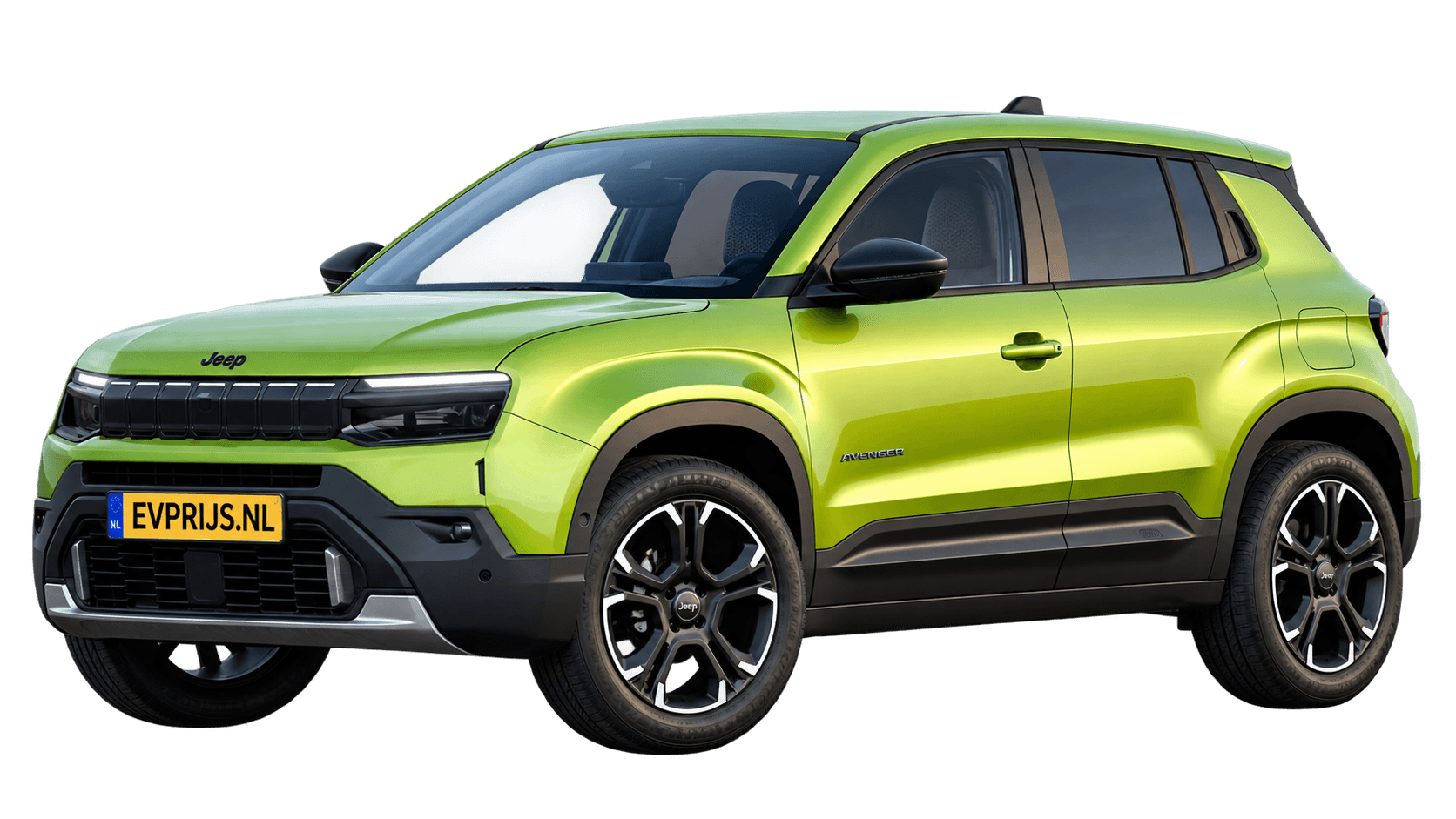 AI-bewerking (Imagegen) van officiële Jeep-configuratorrender: Avenger voor-/zijaanzicht in Bamboo Green (configuratorrender Full Electric Summit, voor-/zijaanzicht); velgen en details kunnen per uitvoering afwijken, beeld 7