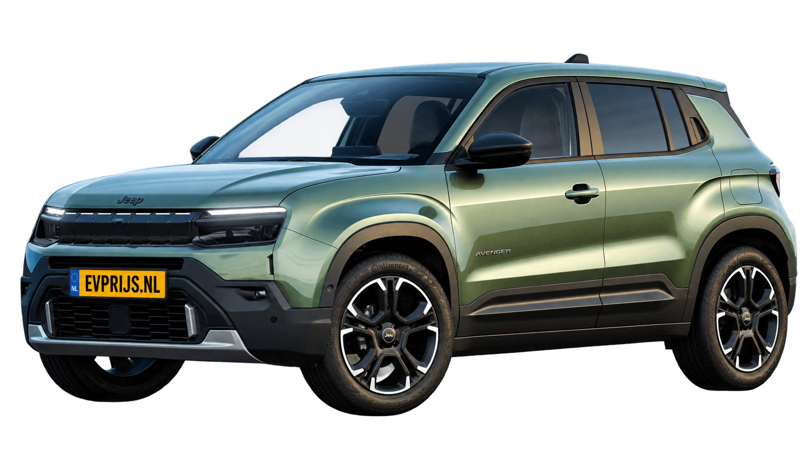 AI-bewerking (Imagegen) van officiële Jeep-configuratorrender: Avenger voor-/zijaanzicht in Forest Green (configuratorrender Full Electric Summit, voor-/zijaanzicht); velgen en details kunnen per uitvoering afwijken, beeld 8