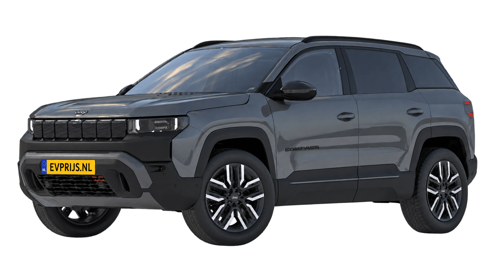 AI-bewerking (Imagegen) van officiële Jeep-configuratorrender: Compass 4xe voor-/zijaanzicht in Yosemite (configuratorrender 4xe Overland, voor-/zijaanzicht); velgen en details kunnen per uitvoering afwijken, beeld 8