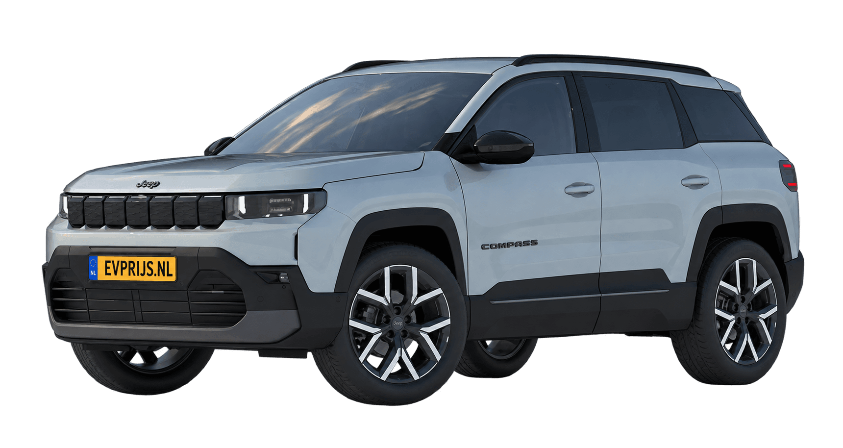 AI-bewerking (Imagegen) van officiële Jeep-configuratorrender: Compass voor-/zijaanzicht in Antarctica (configuratorrender Full Electric Summit, voor-/zijaanzicht); velgen en details kunnen per uitvoering afwijken, beeld 5