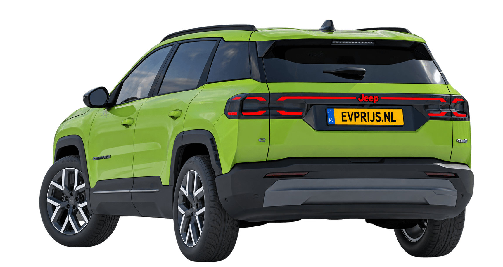 AI-bewerking (Imagegen) van officiële Jeep-configuratorrender: Compass achter-/zijaanzicht in Hawaii (configuratorrender Full Electric Summit, achter-/zijaanzicht); velgen en details kunnen per uitvoering afwijken, beeld 2