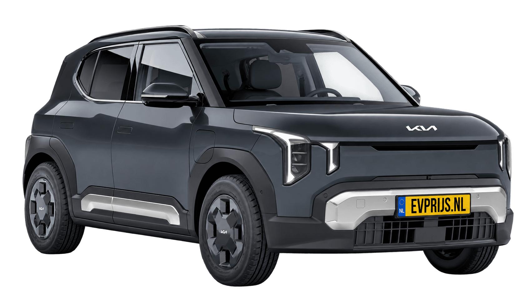 Kia EV2 in Penta Metal: Nederlands Kia-kleurbeeld (Earth, 16" velgen); AI-bewerking (vrijstaand); lak exact, uitvoering en velgen kunnen afwijken, beeld 7
