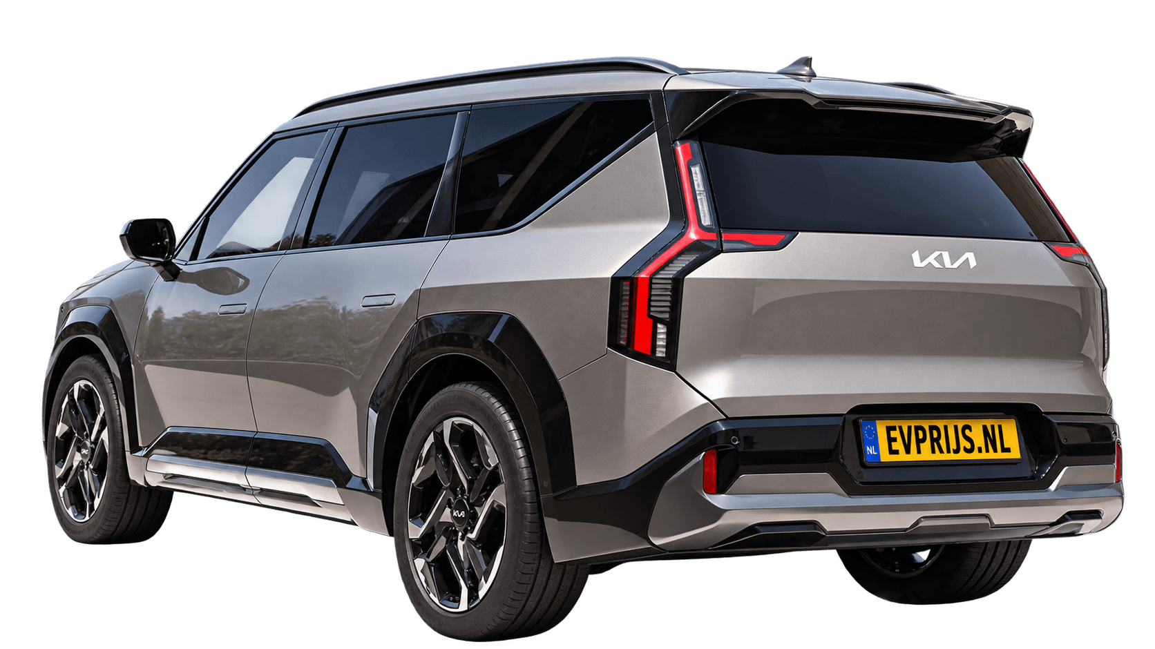 Kia EV9 GT achteraanzicht, vrijstaand AI-bewerkt modelbeeld; gekozen lak, velgen en uitvoering niet volledig bevestigd, beeld 3