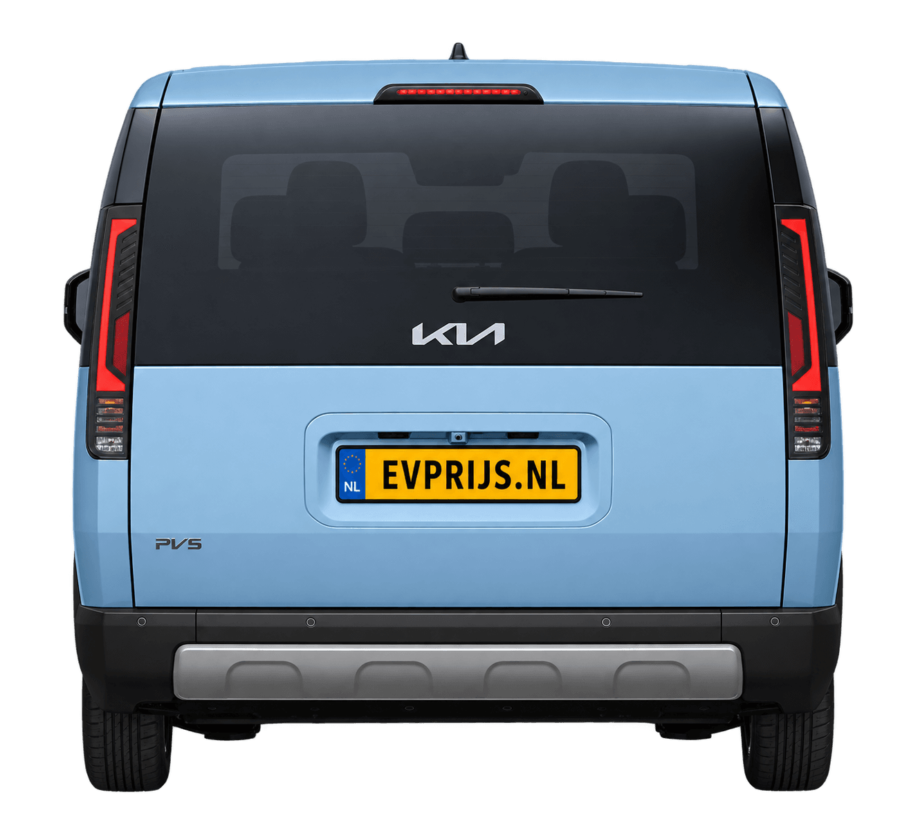Kia PV5 Passenger achteraanzicht, vrijstaand AI-bewerkt modelbeeld; gekozen lak, velgen en uitvoering niet volledig bevestigd, beeld 3