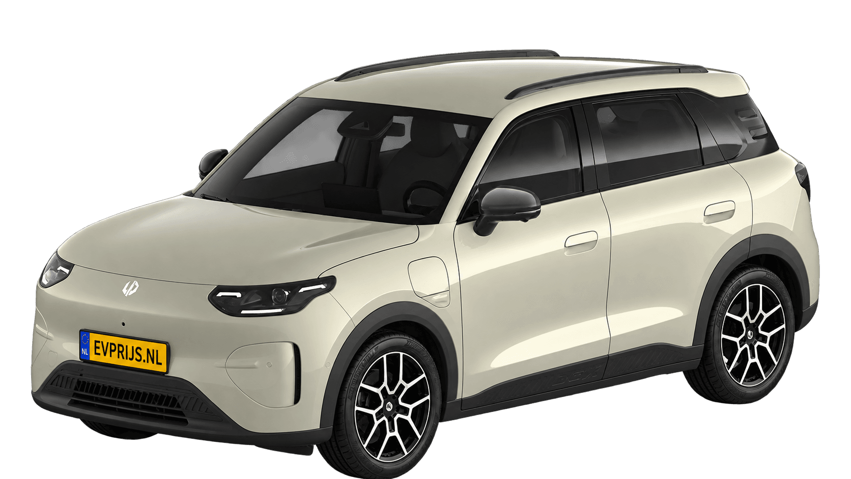 AI-bewerking (Imagegen) van officieel Leapmotor-beeld: B03X voor-/zijaanzicht in Rime Beige (configurator B03X (versie A109UF1LEULSCBF), afbeelding B03X_0GA_DESIGN.png); velgen en details kunnen per uitvoering afwijken, beeld 7