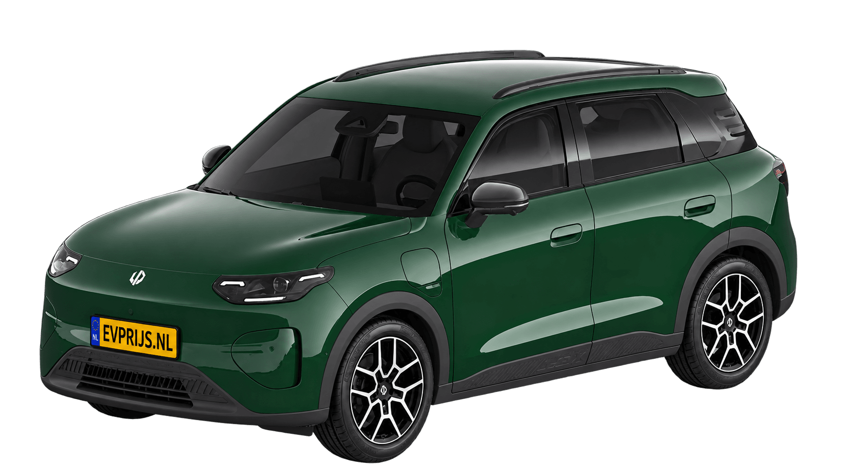 AI-bewerking (Imagegen) van officieel Leapmotor-beeld: B03X voor-/zijaanzicht in Seaweed Green (configurator B03X (versie A109UF1LEULSCBF), afbeelding B03X_0GS_DESIGN.png); velgen en details kunnen per uitvoering afwijken, beeld 4