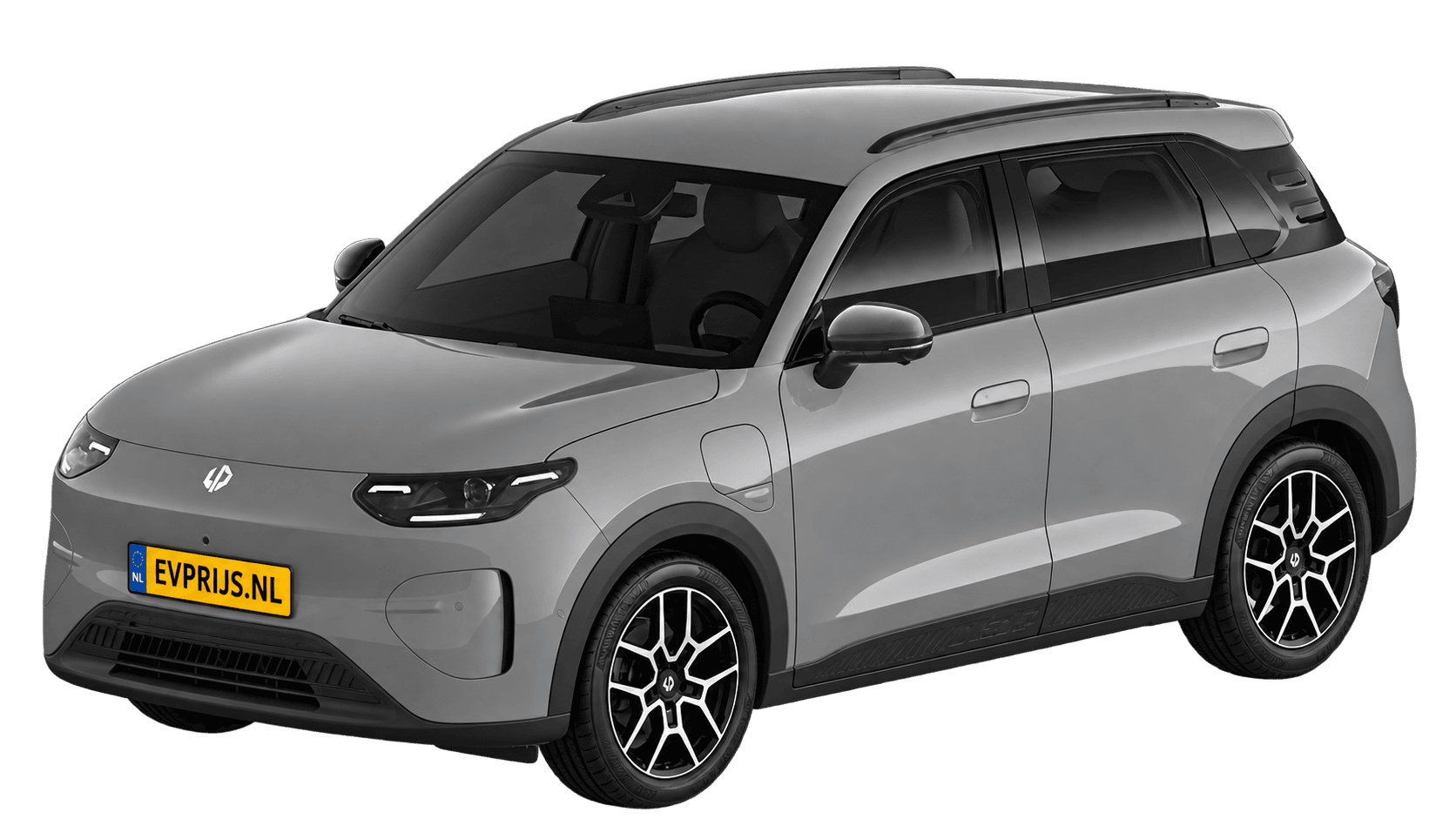 AI-bewerking (Imagegen) van officieel Leapmotor-beeld: B03X voor-/zijaanzicht in Tundra Grey (configurator B03X (versie A109UF1LEULSCBF), afbeelding B03X_0GD_DESIGN.png); velgen en details kunnen per uitvoering afwijken, beeld 3