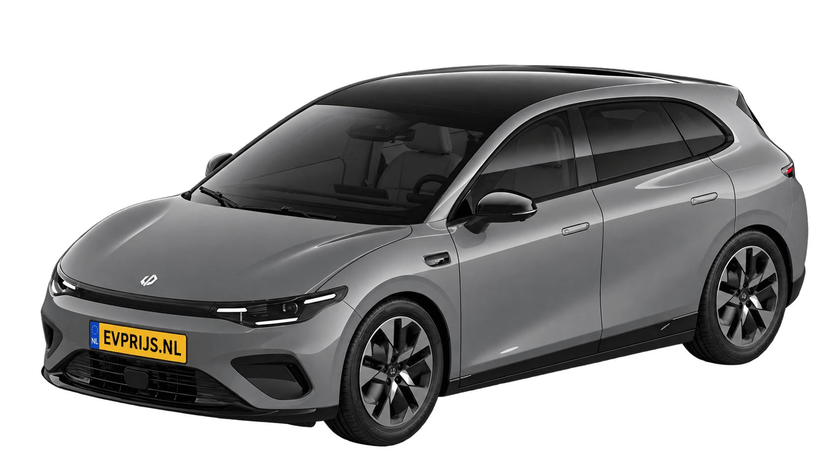 AI-bewerking (Imagegen) van officieel Leapmotor-beeld: B05 voor-/zijaanzicht in Windy Grey (configurator B05 (versie B0599R1UEULSCDJ), afbeelding B05_0SA_DESIGN.png); velgen en details kunnen per uitvoering afwijken, beeld 4