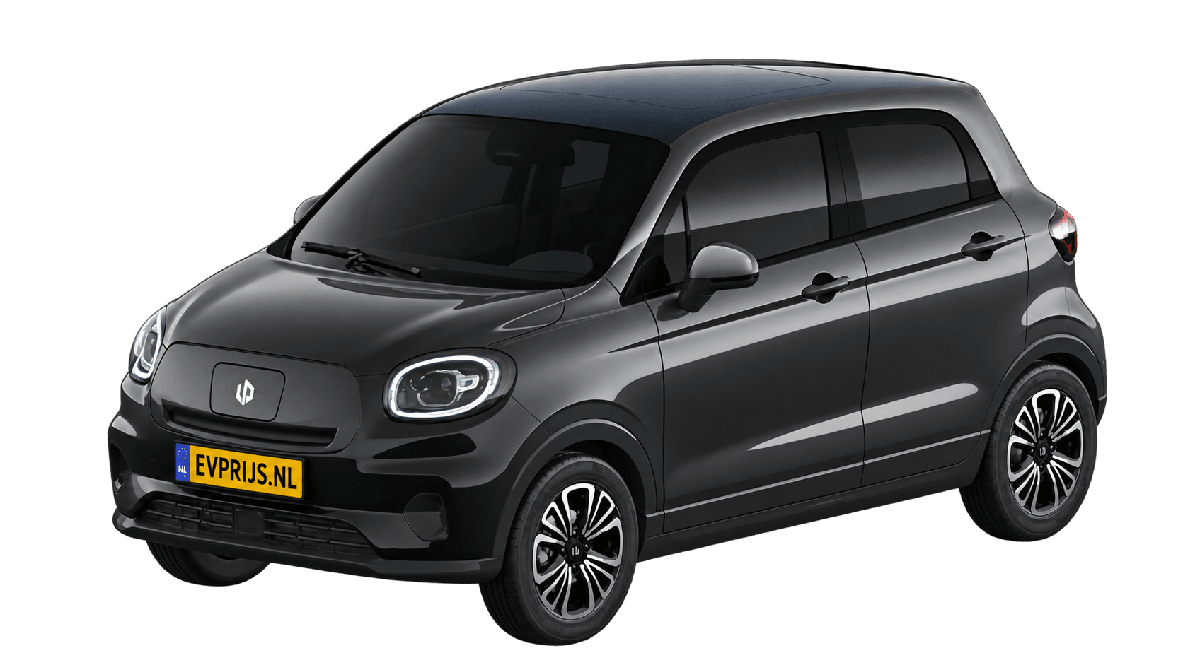 AI-bewerking (Imagegen) van officieel Leapmotor-beeld: T03 voor-/zijaanzicht in Metallic Black (configurator T03 (versie T038FF1QEULSC44), afbeelding T03_0KL.png); velgen en details kunnen per uitvoering afwijken, beeld 3