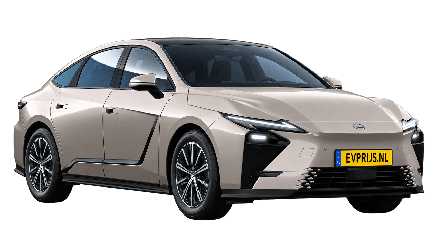 AI-bewerking (Imagegen) van officiële Lexus-configuratorrender: Lexus ES voor-/zijaanzicht in Sonic Titanium metallic (configuratorrender Luxury Line 350e FWD, aanzicht 3); velgen en details kunnen per uitvoering afwijken, beeld 3