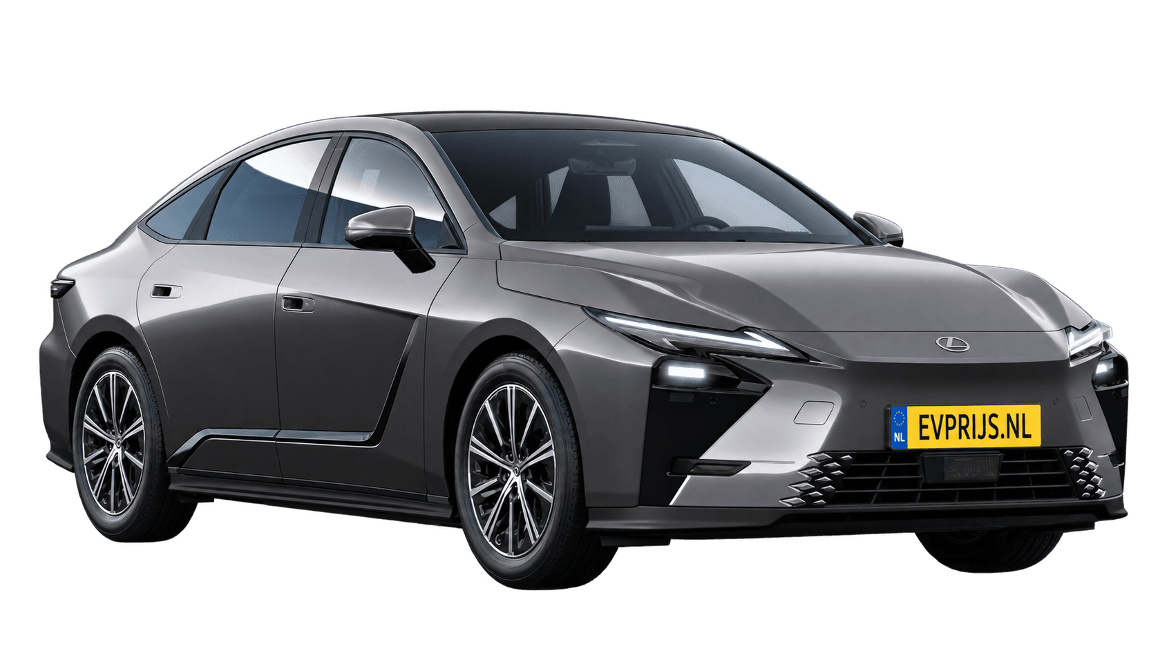 AI-bewerking (Imagegen) van officiële Lexus-configuratorrender: Lexus ES voor-/zijaanzicht in Sonic Grey metallic (configuratorrender Luxury Line 350e FWD, aanzicht 3); velgen en details kunnen per uitvoering afwijken, beeld 4