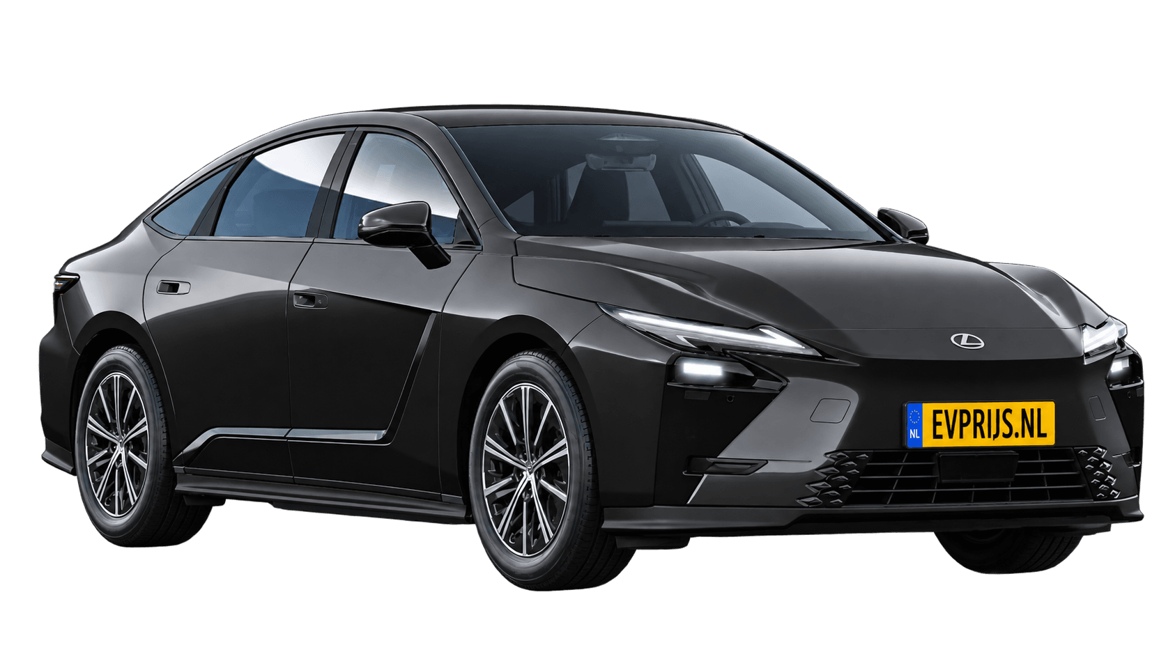 AI-bewerking (Imagegen) van officiële Lexus-configuratorrender: Lexus ES voor-/zijaanzicht in Graphite Black metallic (configuratorrender Luxury Line 350e FWD, aanzicht 3); velgen en details kunnen per uitvoering afwijken, beeld 5