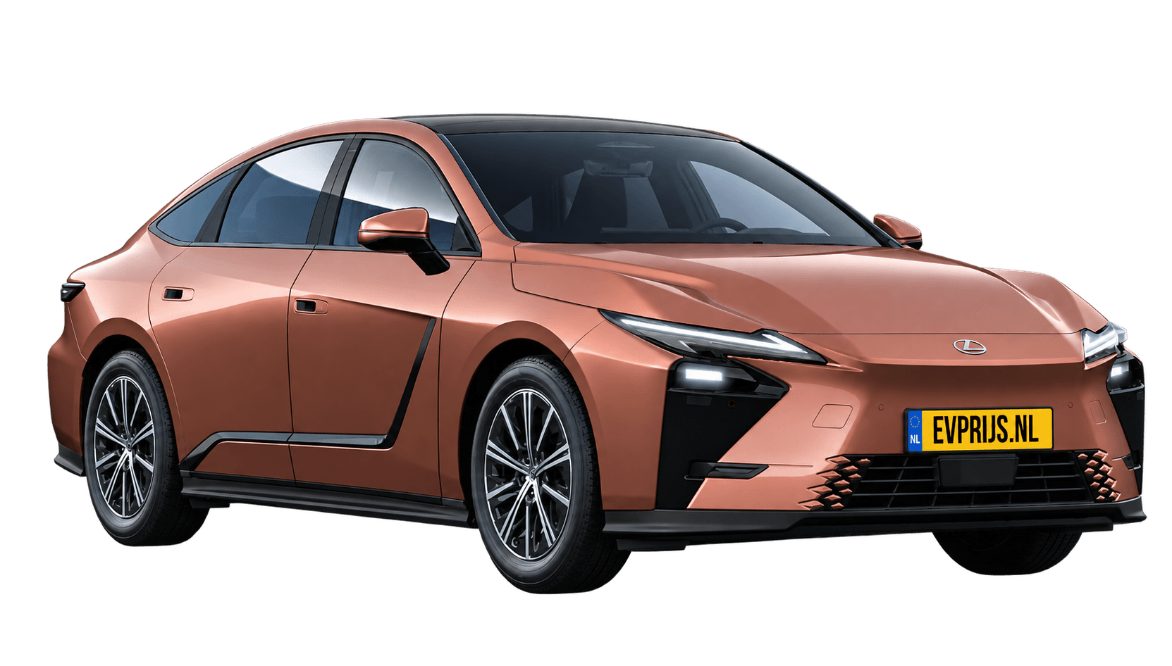 AI-bewerking (Imagegen) van officiële Lexus-configuratorrender: Lexus ES voor-/zijaanzicht in Sonic Copper (configuratorrender Luxury Line 350e FWD, aanzicht 3); velgen en details kunnen per uitvoering afwijken, beeld 8