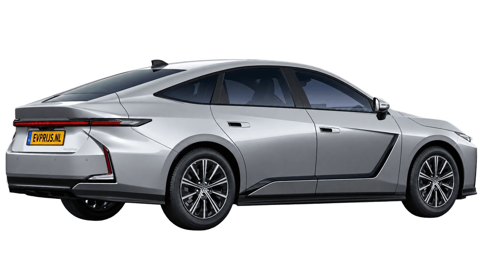 AI-bewerking (Imagegen) van officiële Lexus-configuratorrender: Lexus ES achter-/zijaanzicht in Sonic Platinum metallic (configuratorrender Luxury Line 350e FWD, aanzicht 13); velgen en details kunnen per uitvoering afwijken, beeld 2