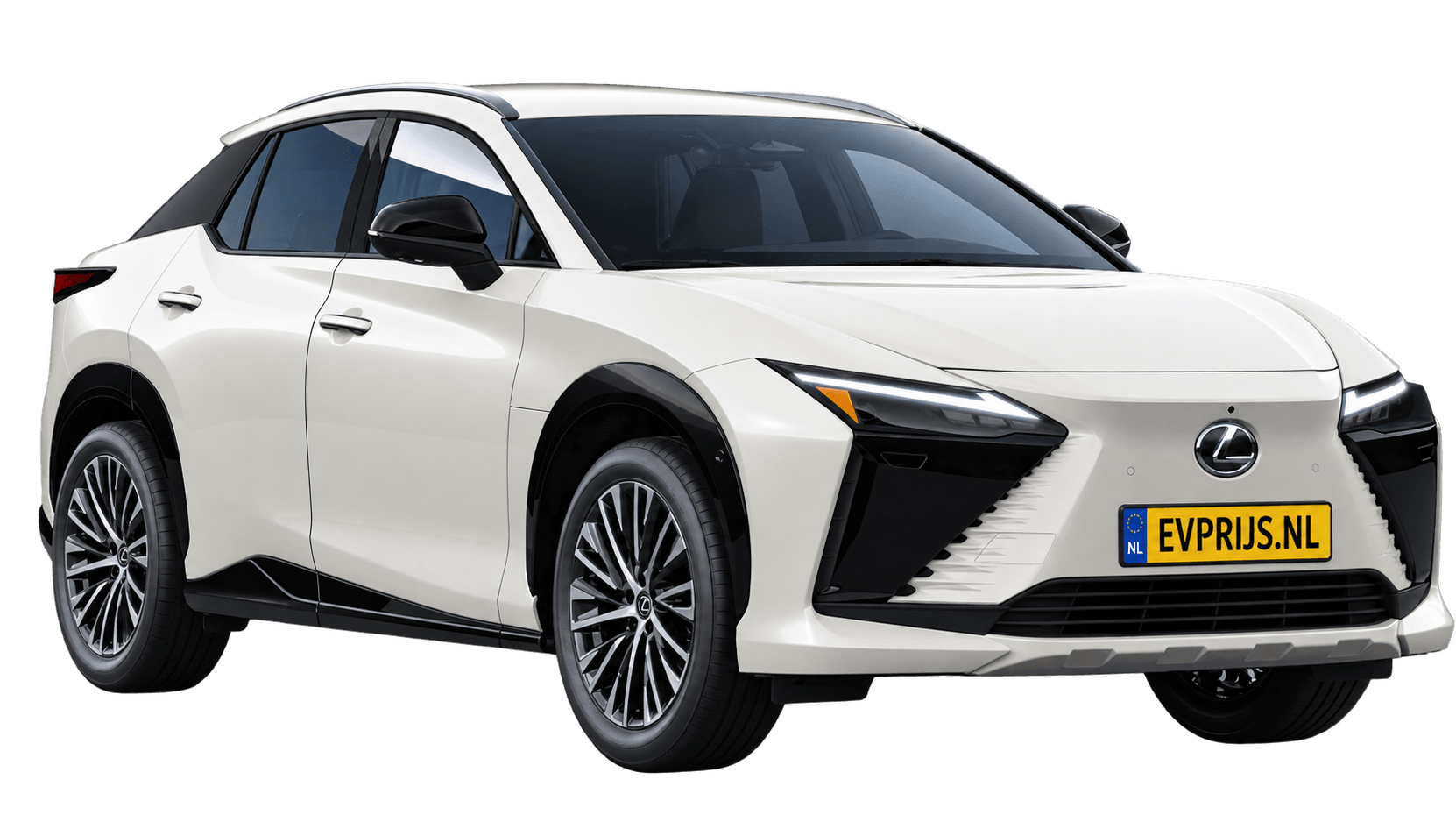 AI-bewerking (Imagegen) van officiële Lexus-configuratorrender: Lexus RZ voor-/zijaanzicht in Precious White (configuratorrender Executive Line 350e FWD, aanzicht 3); velgen en details kunnen per uitvoering afwijken, beeld 3