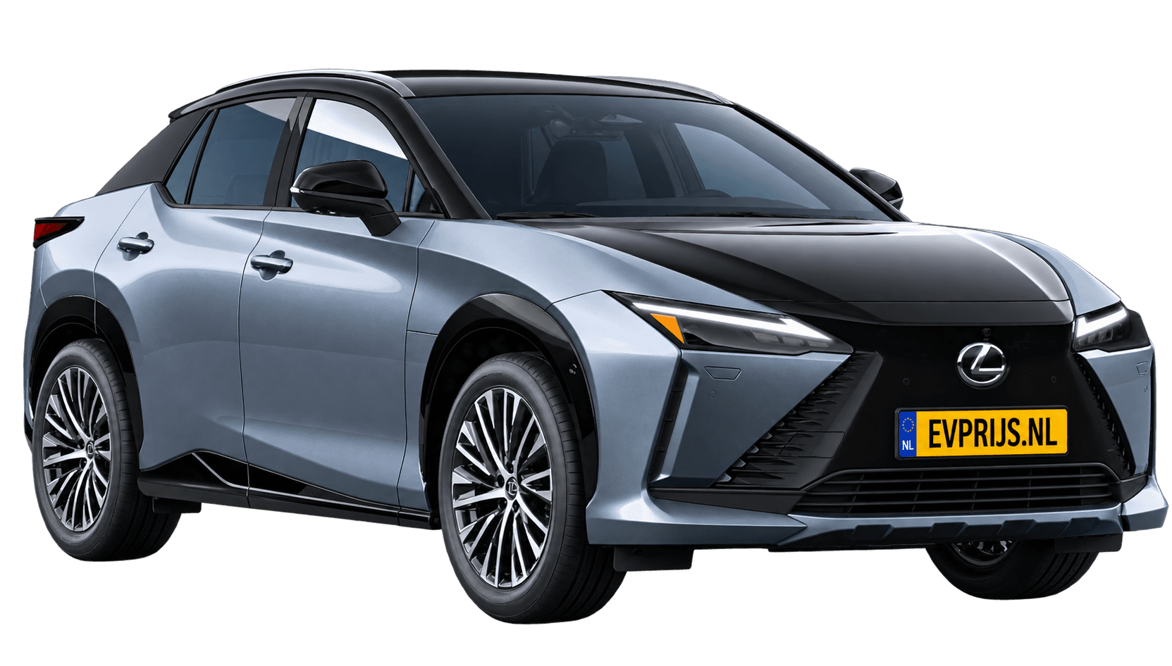 AI-bewerking (Imagegen) van officiële Lexus-configuratorrender: Lexus RZ voor-/zijaanzicht in Aether Blue metallic bi-tone met Astral Black (configuratorrender Executive Line 350e FWD, aanzicht 3); velgen en details kunnen per uitvoering afwijken, beeld 11