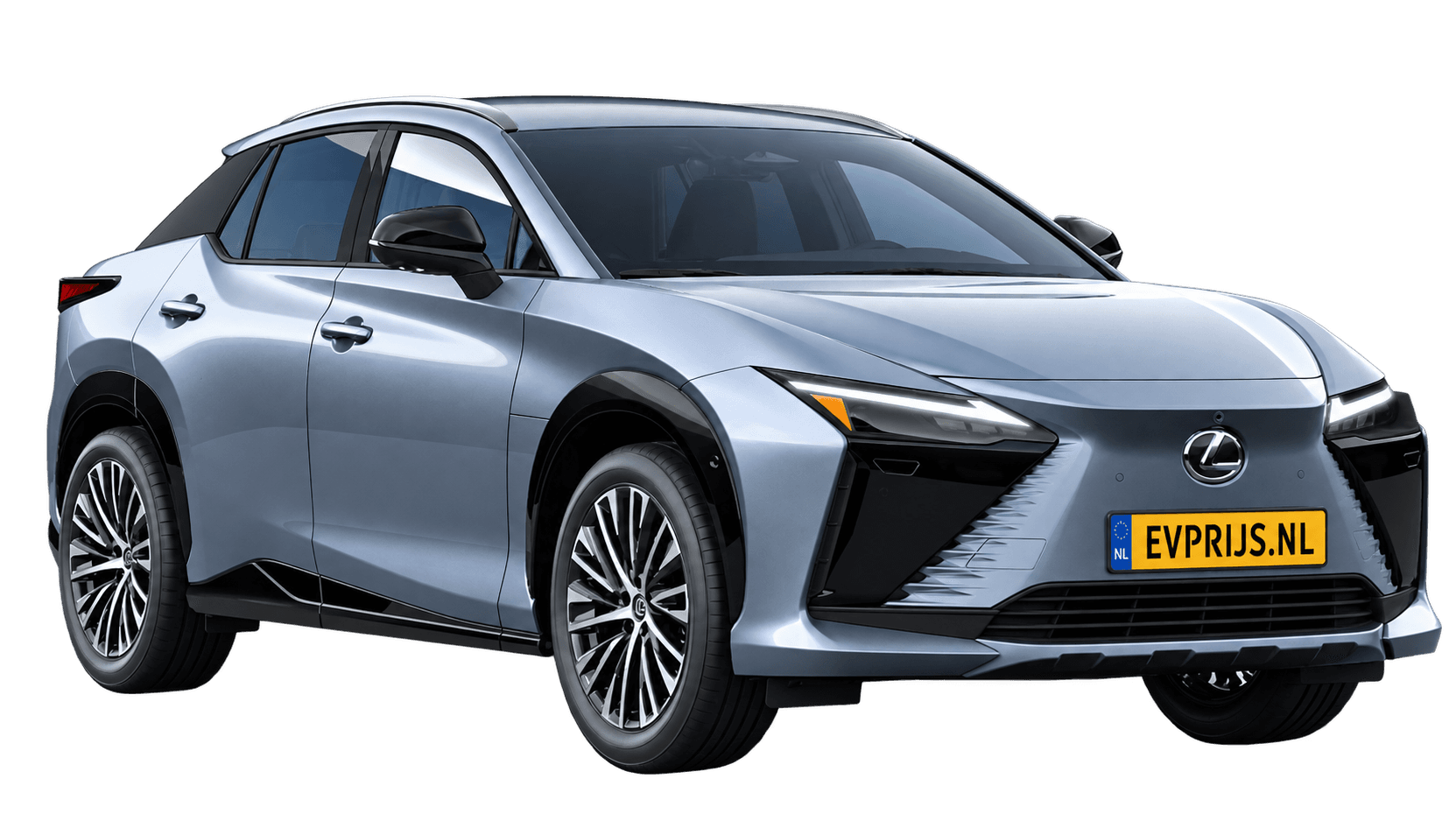 AI-bewerking (Imagegen) van officiële Lexus-configuratorrender: Lexus RZ voor-/zijaanzicht in Aether Blue metallic (configuratorrender Executive Line 350e FWD, aanzicht 3); velgen en details kunnen per uitvoering afwijken, beeld 10