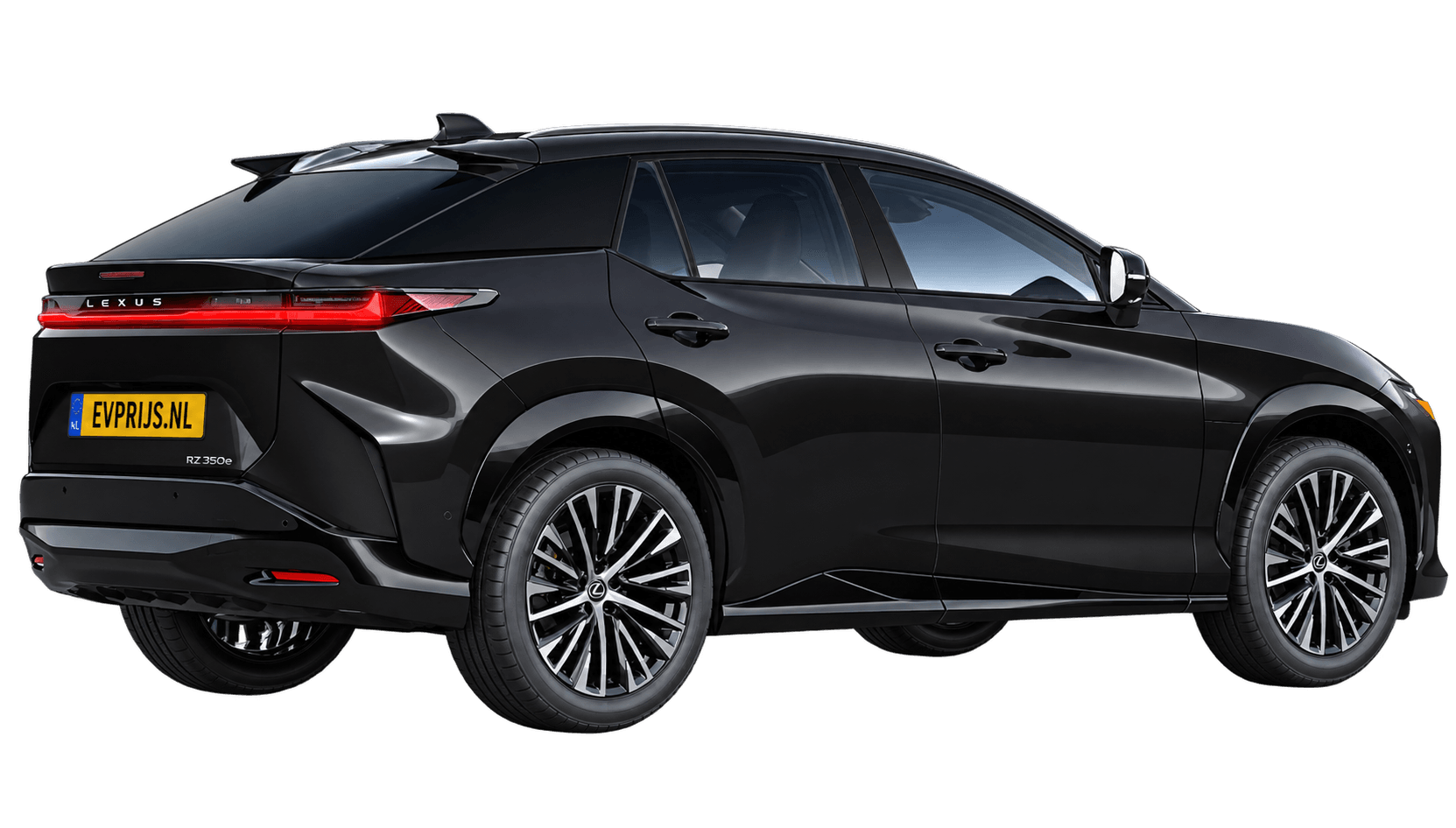 AI-bewerking (Imagegen) van officiële Lexus-configuratorrender: Lexus RZ achter-/zijaanzicht in Graphite Black metallic (configuratorrender Executive Line 350e FWD, aanzicht 13); velgen en details kunnen per uitvoering afwijken, beeld 2