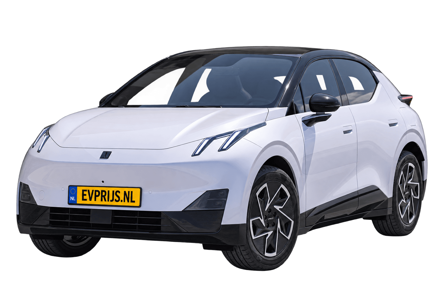AI-bewerking (Imagegen) van officieel Lynk & Co-beeld: 02 Core voor-/zijaanzicht in Crystal White (configurator Lynk & Co 02 (uitrusting Core, 19-inch velgen), ExteriorFront34), beeld 1
