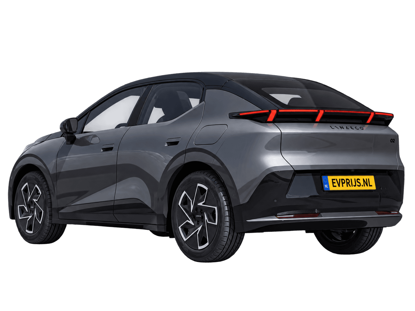 AI-bewerking (Imagegen) van officieel Lynk & Co-beeld: 02 Core achter-/zijaanzicht in Grid Gray (configurator Lynk & Co 02 (uitrusting Core, 19-inch velgen), ExteriorRear34), beeld 4