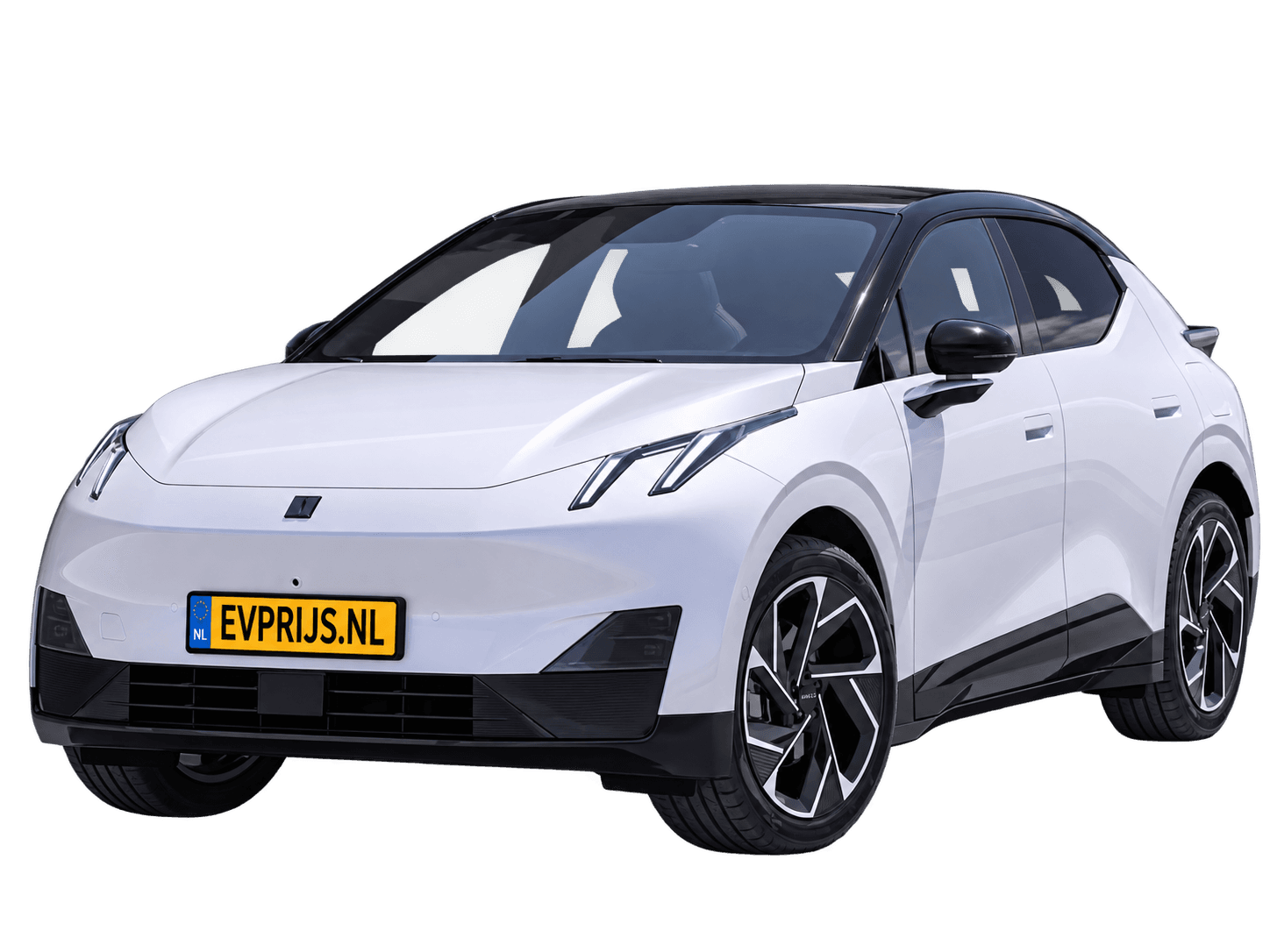 AI-bewerking (Imagegen) van officieel Lynk & Co-beeld: 02 More voor-/zijaanzicht in Crystal White (configurator Lynk & Co 02 (uitrusting More, 20-inch velgen), ExteriorFront34), beeld 3