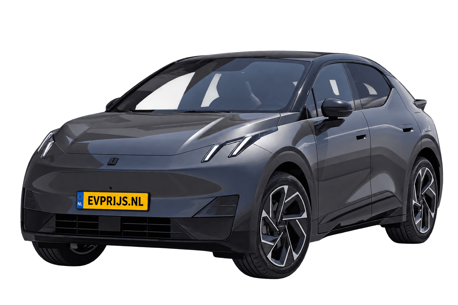 AI-bewerking (Imagegen) van officieel Lynk & Co-beeld: 02 More voor-/zijaanzicht in Grid Gray (configurator Lynk & Co 02 (uitrusting More, 20-inch velgen), ExteriorFront34), beeld 5