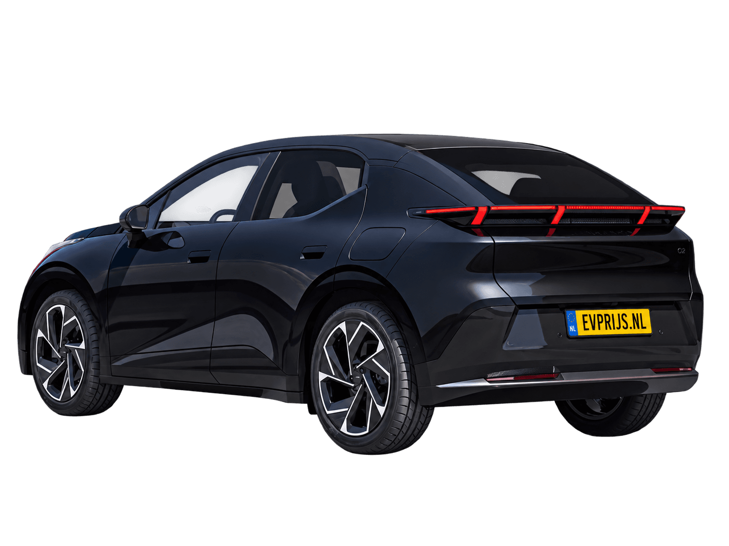 AI-bewerking (Imagegen) van officieel Lynk & Co-beeld: 02 More achter-/zijaanzicht in Onyx Black (configurator Lynk & Co 02 (uitrusting More, 20-inch velgen), ExteriorRear34), beeld 8