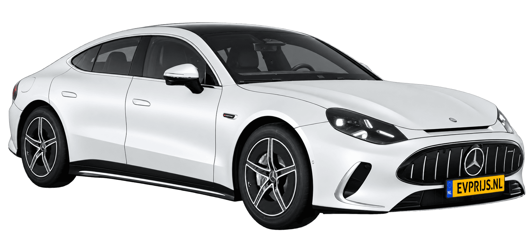 AI-bewerking (Imagegen) van officieel Mercedes-Benz-configuratorbeeld: Mercedes-AMG GT 4-Deurs Coupé voor-/zijaanzicht in Opalietwit magno (configuratie Mercedes-AMG GT 53 4-Deur Coupé); uitvoering en velgen kunnen afwijken, beeld 11