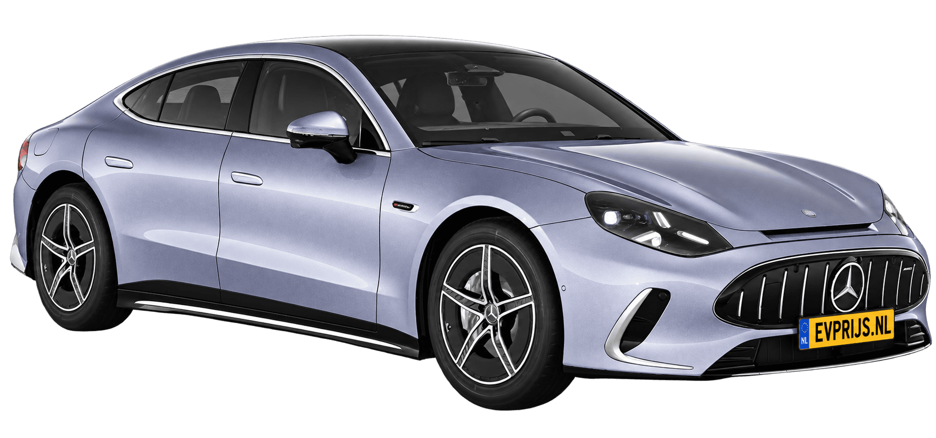 AI-bewerking (Imagegen) van officieel Mercedes-Benz-configuratorbeeld: Mercedes-AMG GT 4-Deurs Coupé voor-/zijaanzicht in Lavendelzilver (configuratie Mercedes-AMG GT 53 4-Deur Coupé); uitvoering en velgen kunnen afwijken, beeld 14